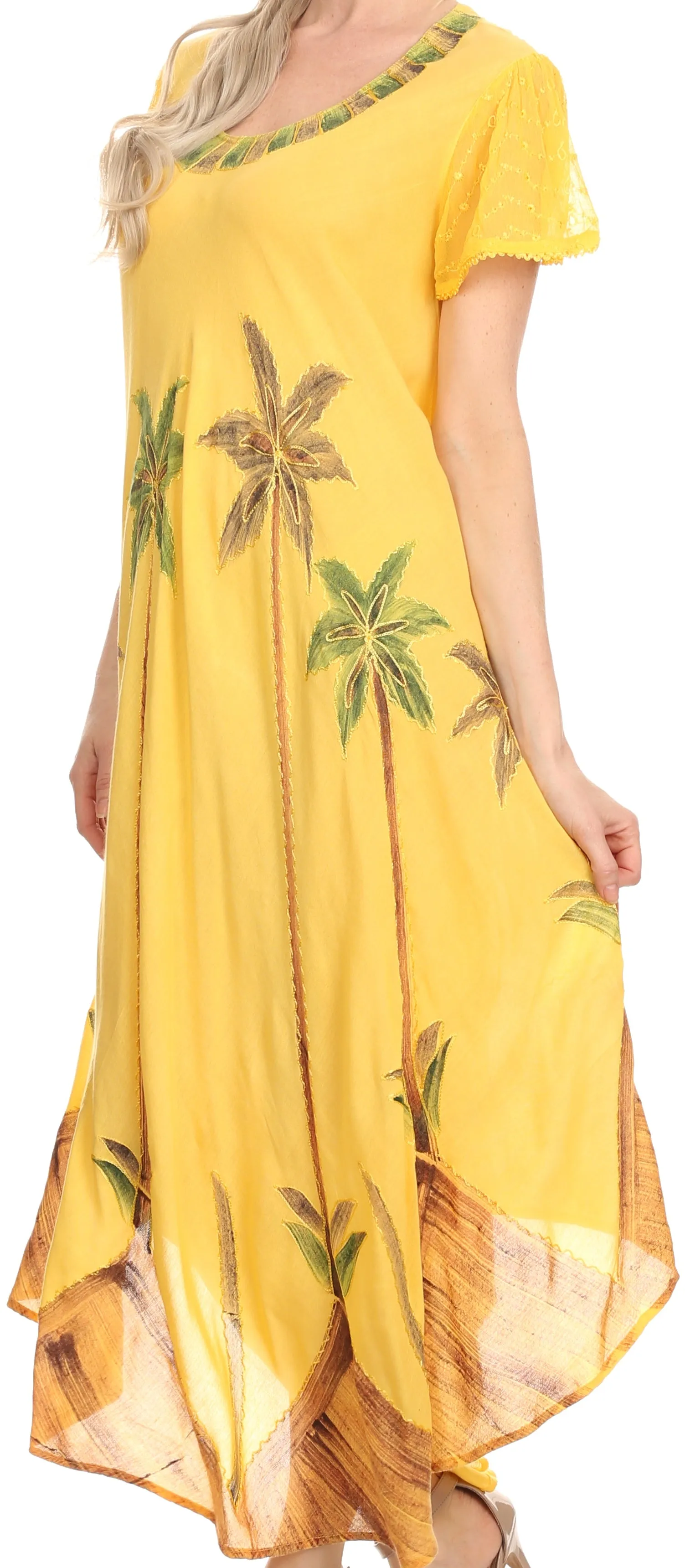 Sakkas Watercolor Palm Tree Tank Caftan Dress