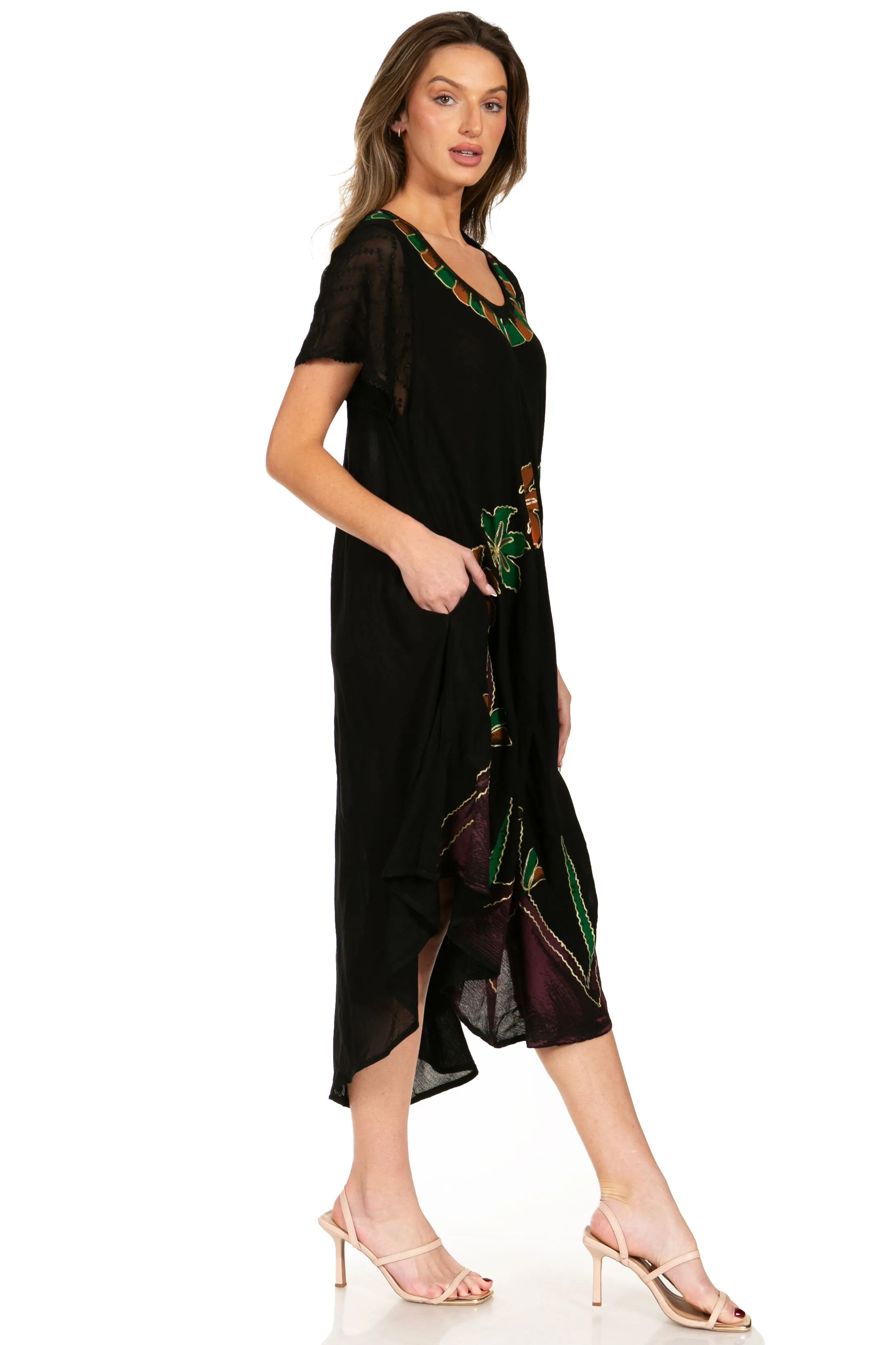 Sakkas Watercolor Palm Tree Tank Caftan Dress