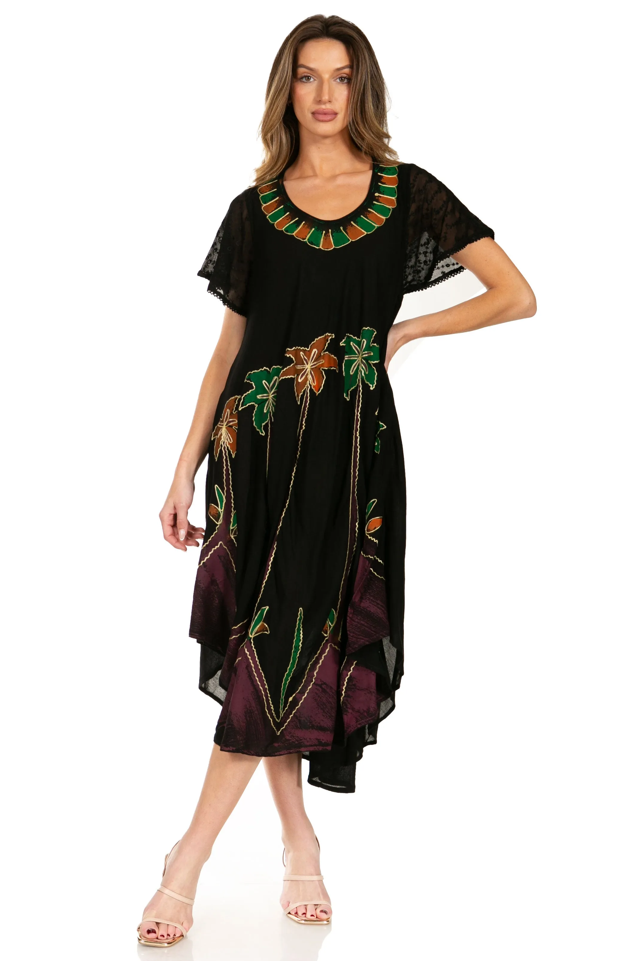 Sakkas Watercolor Palm Tree Tank Caftan Dress