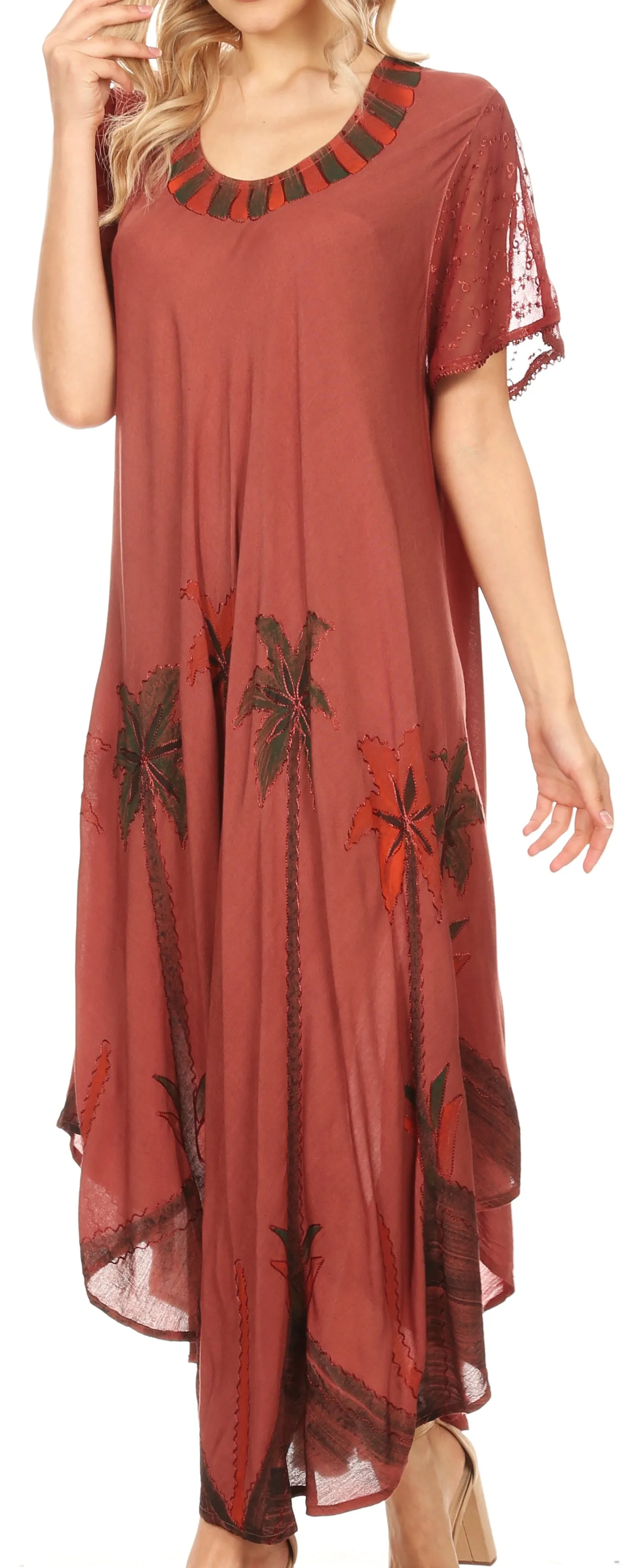 Sakkas Watercolor Palm Tree Tank Caftan Dress