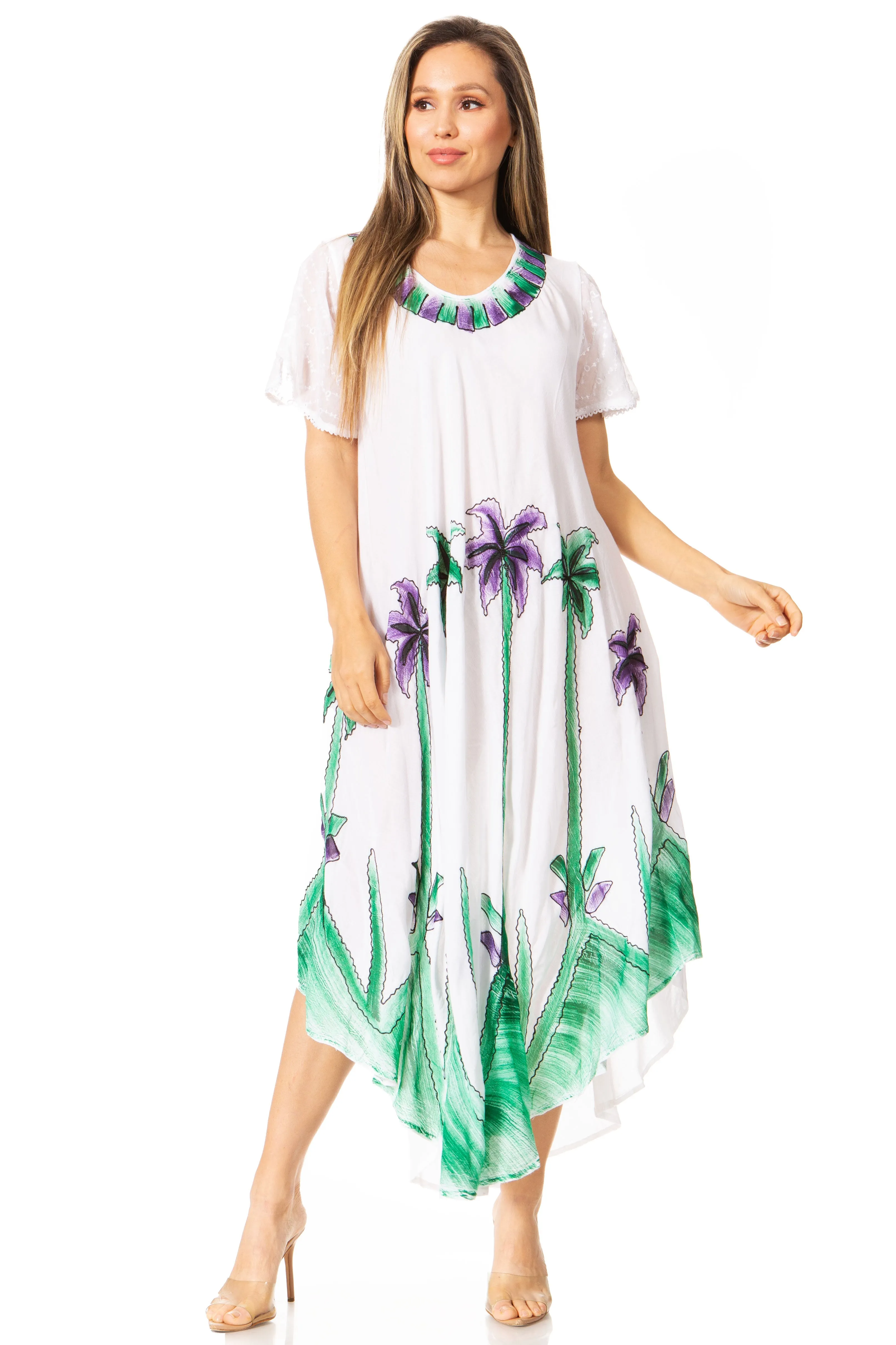 Sakkas Watercolor Palm Tree Tank Caftan Dress