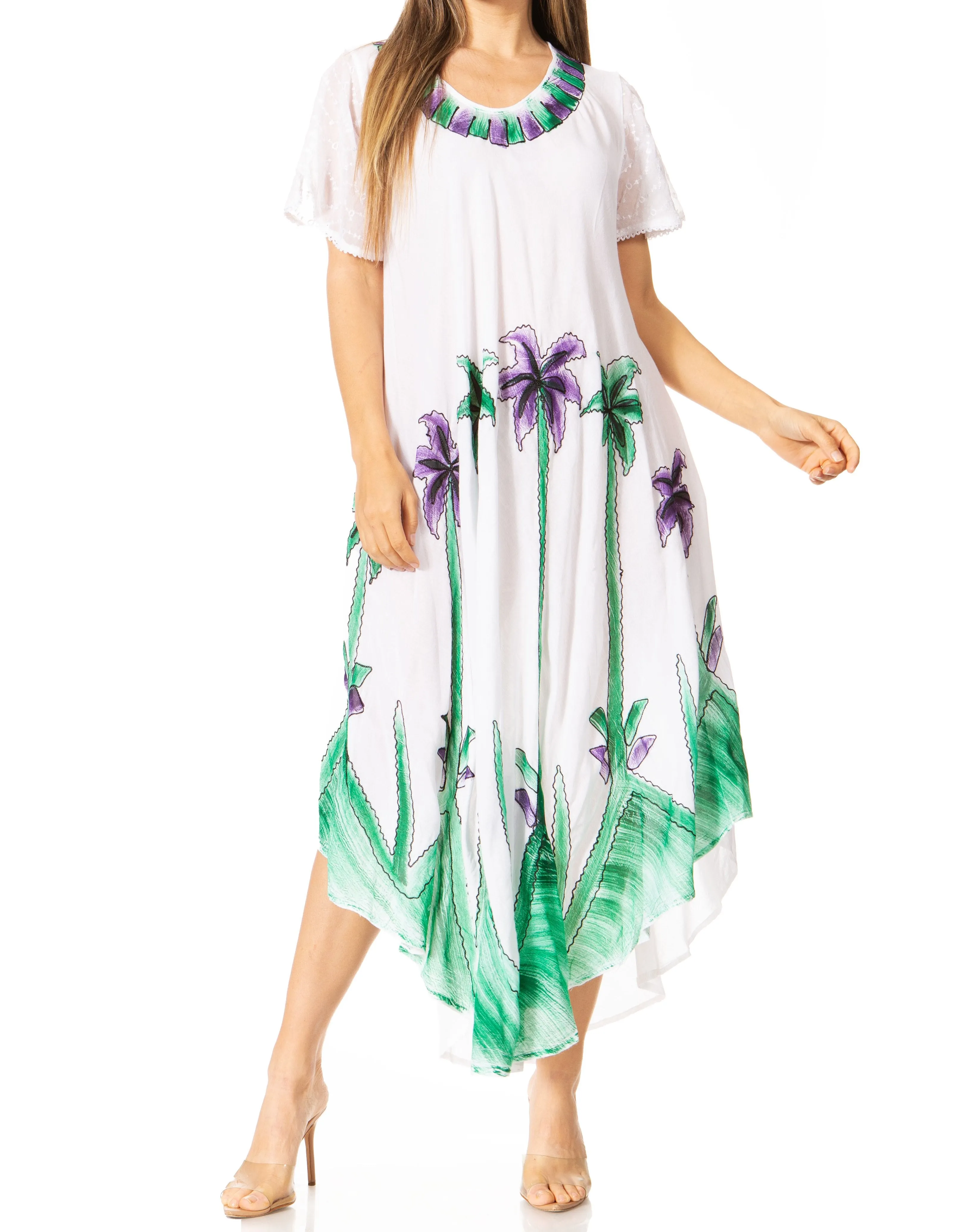 Sakkas Watercolor Palm Tree Tank Caftan Dress