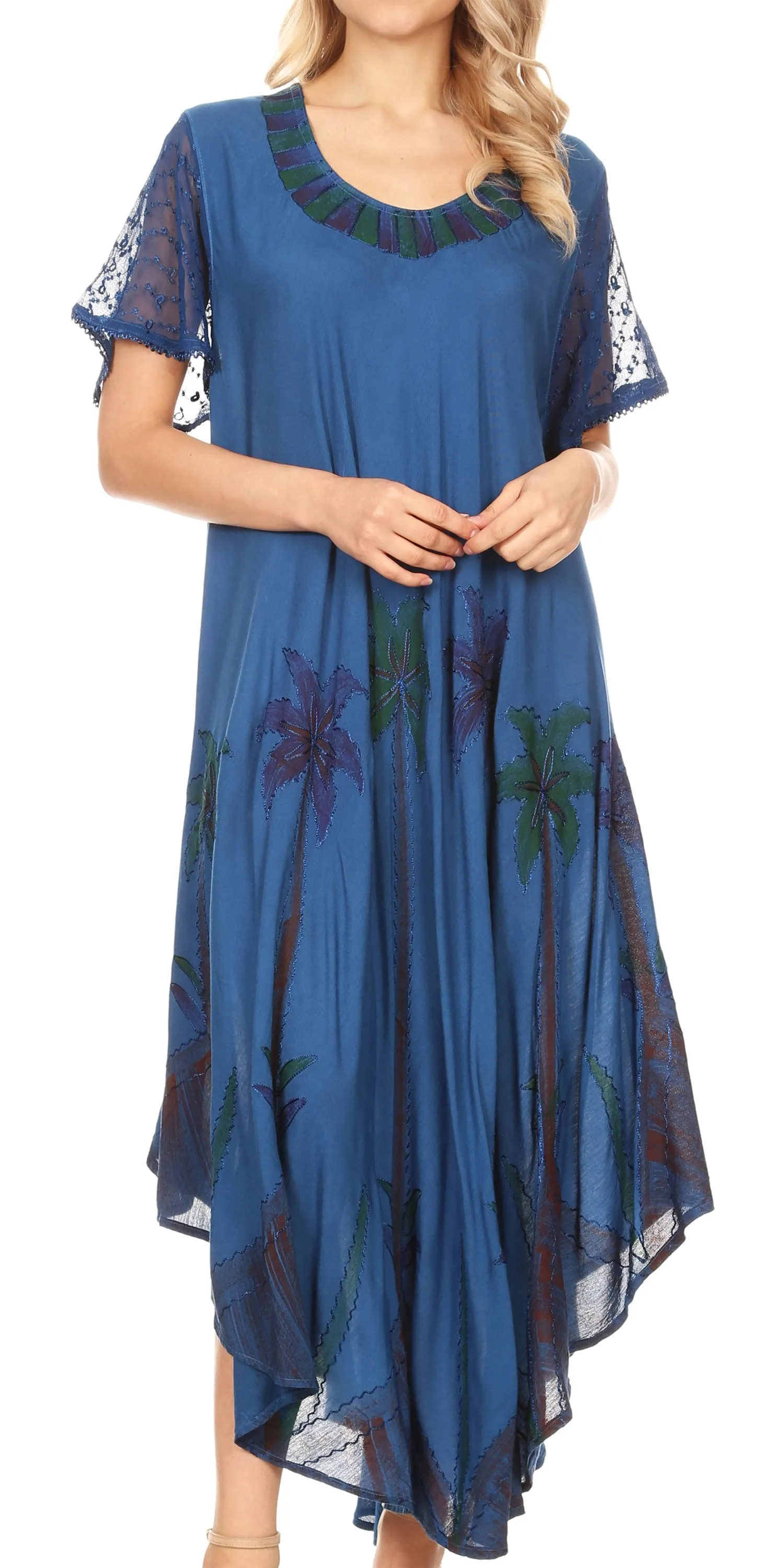 Sakkas Watercolor Palm Tree Tank Caftan Dress