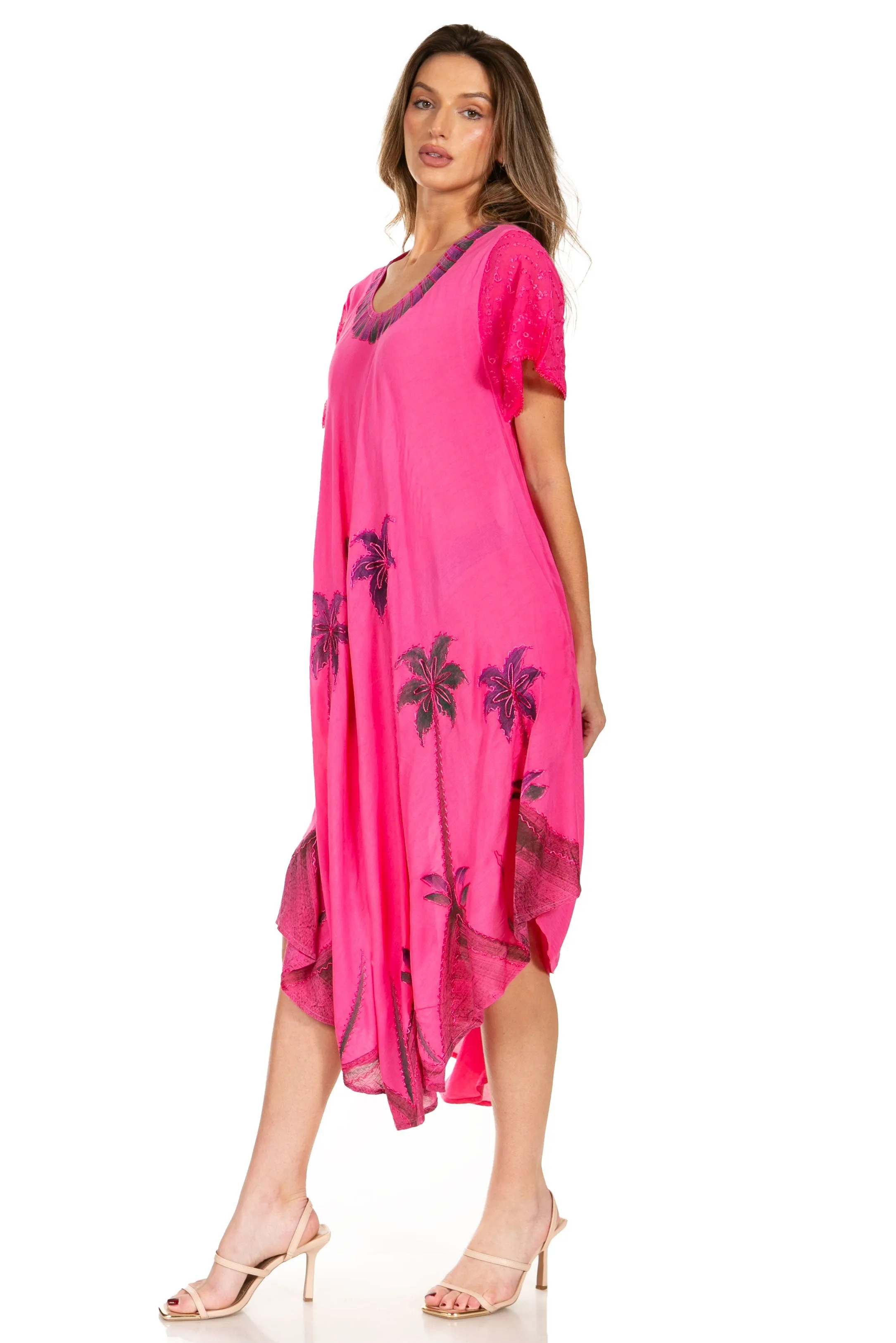 Sakkas Watercolor Palm Tree Tank Caftan Dress