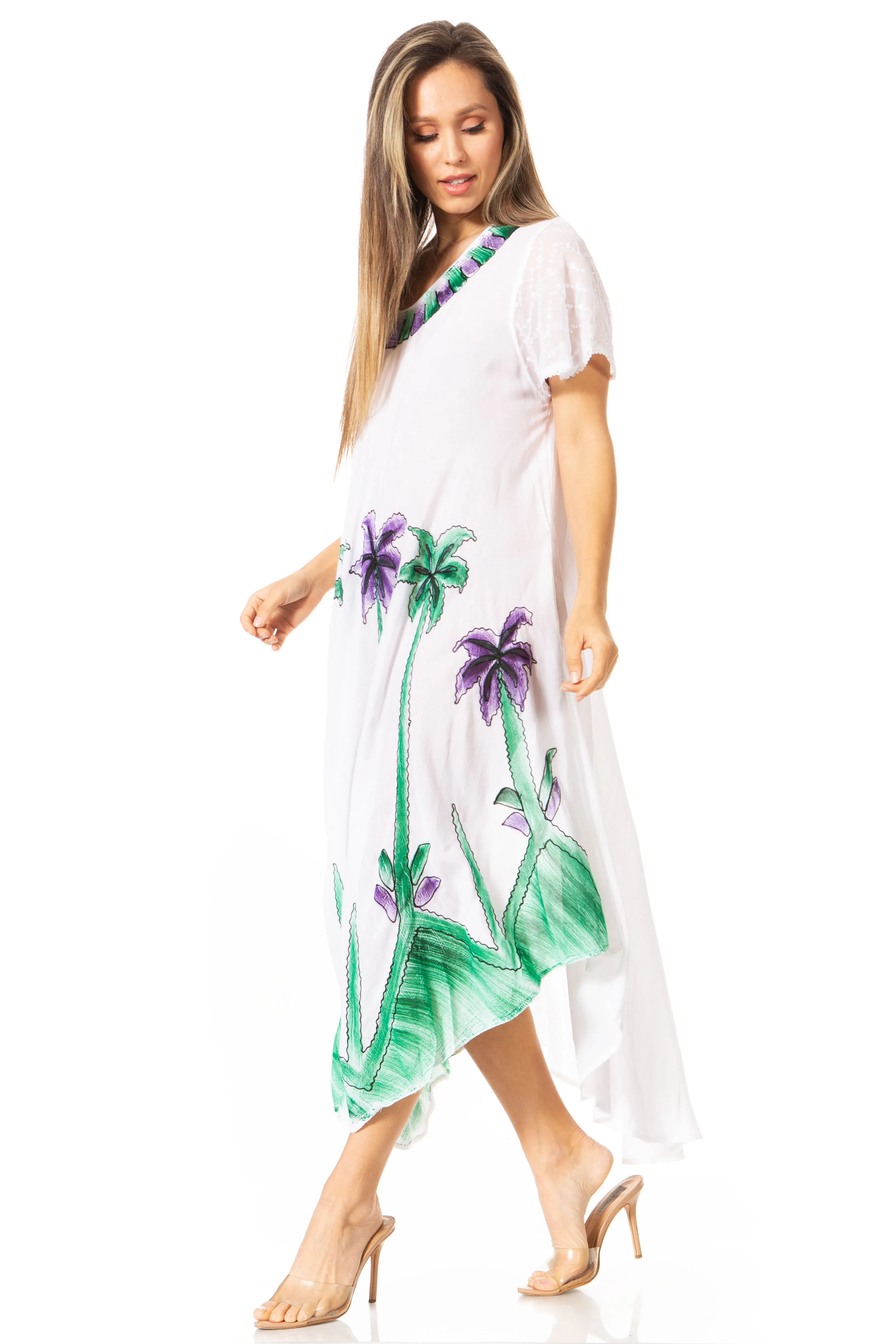 Sakkas Watercolor Palm Tree Tank Caftan Dress