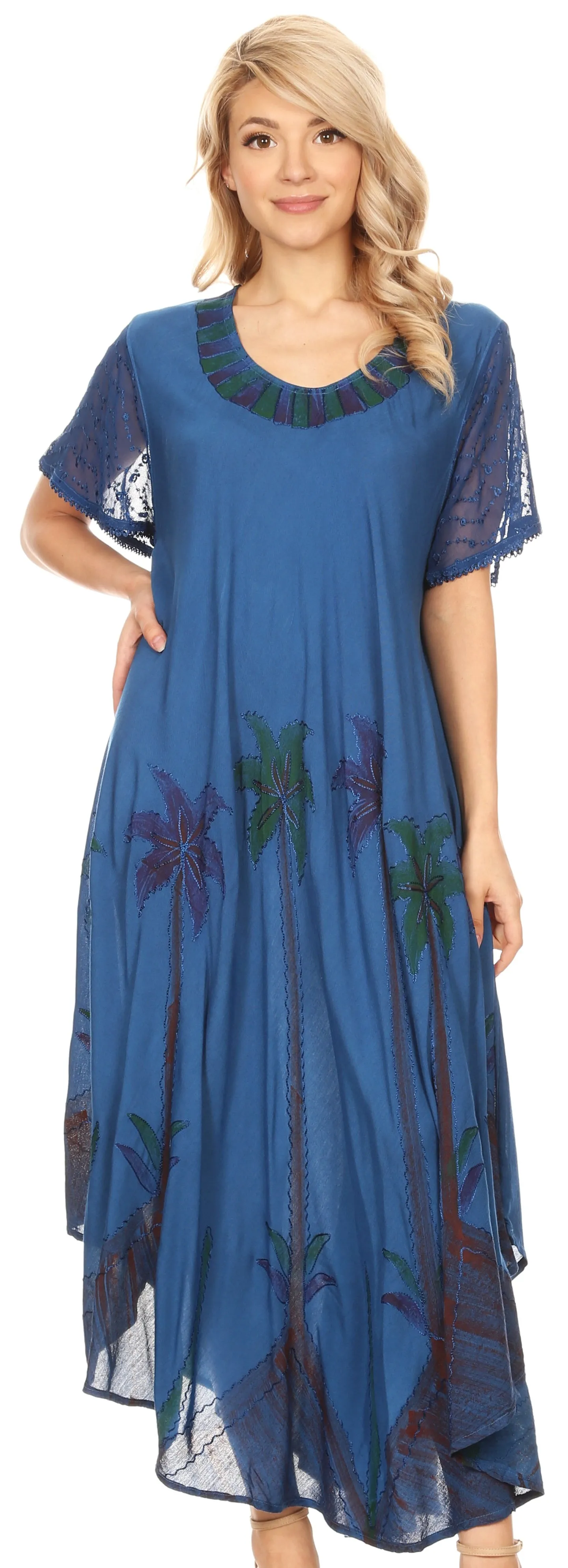 Sakkas Watercolor Palm Tree Tank Caftan Dress