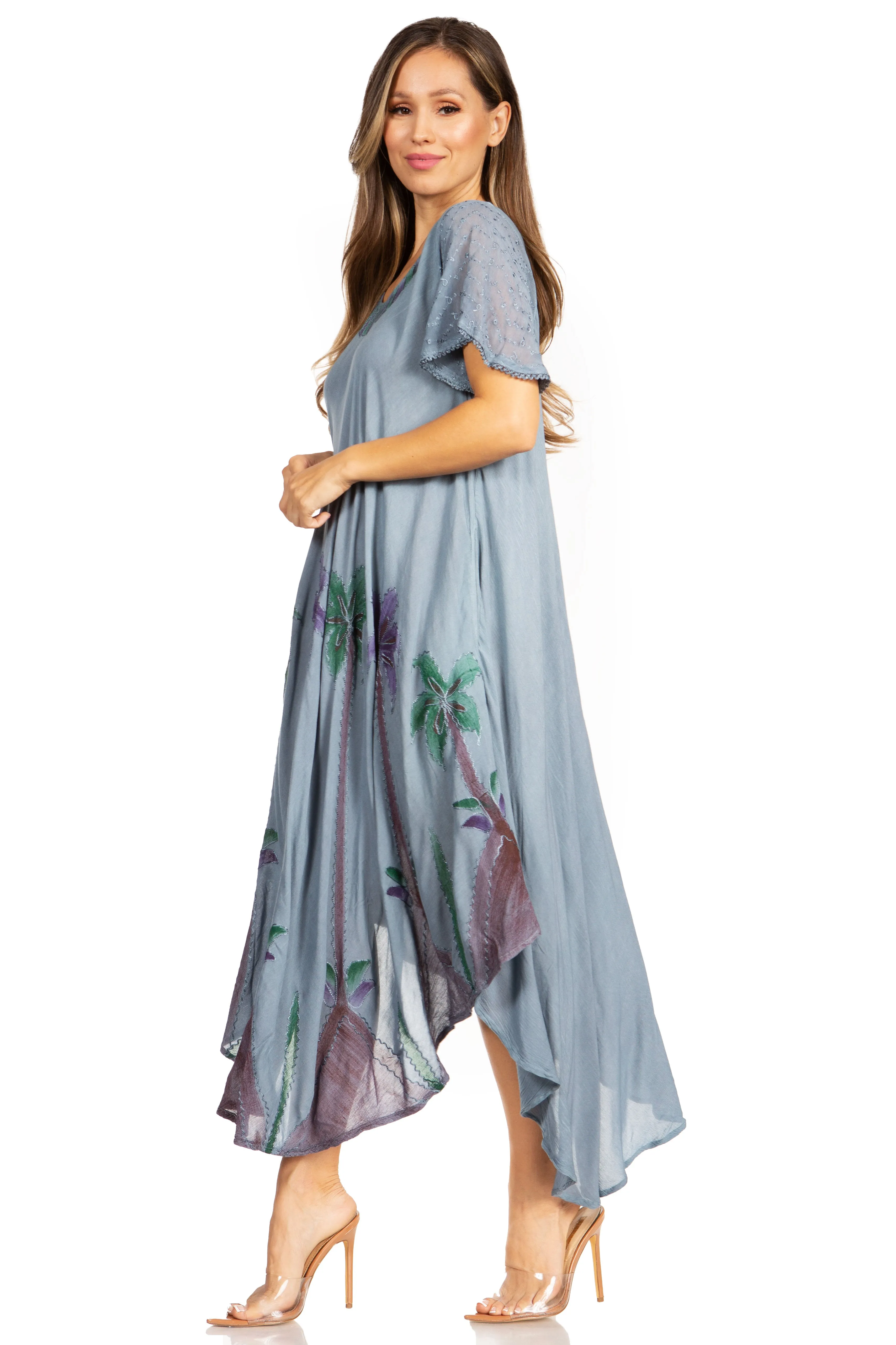 Sakkas Watercolor Palm Tree Tank Caftan Dress