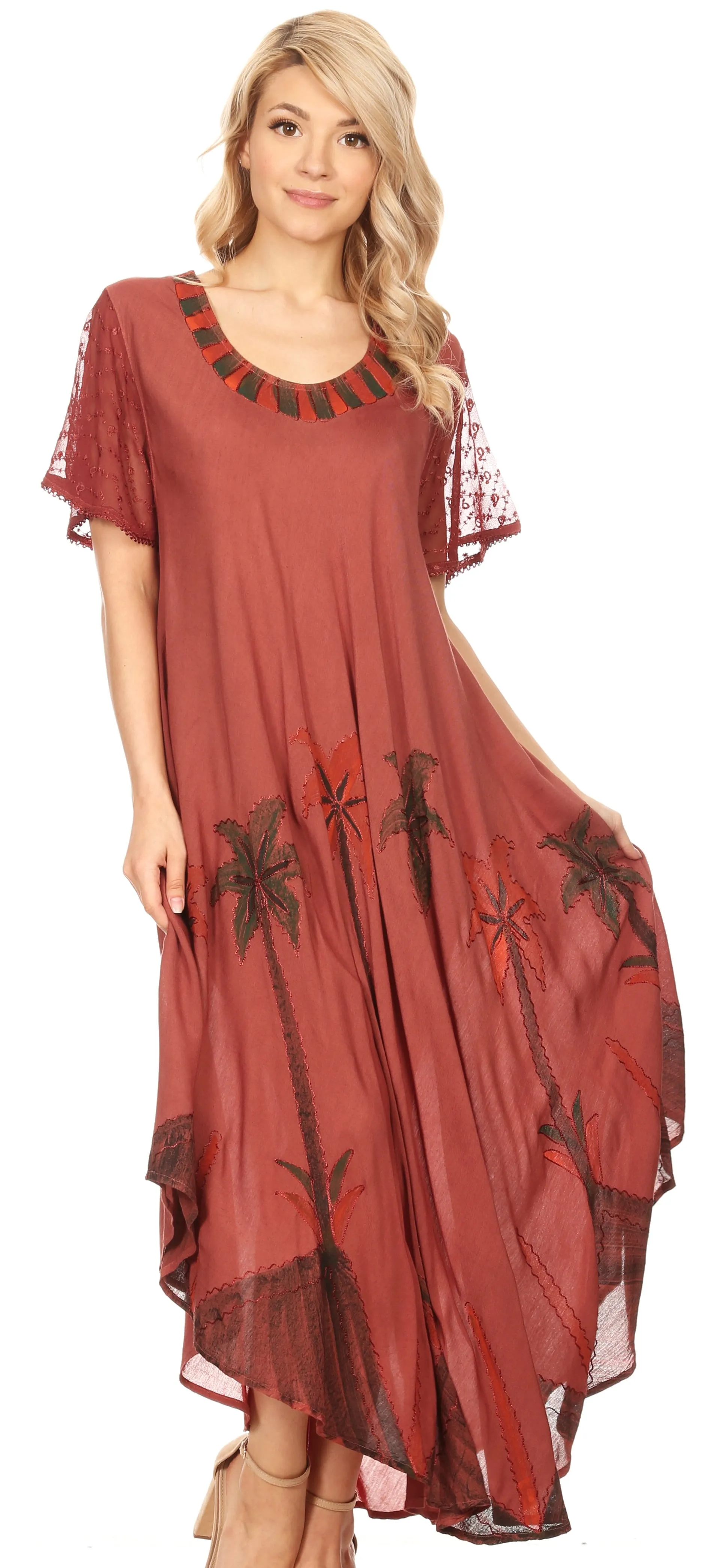 Sakkas Watercolor Palm Tree Tank Caftan Dress