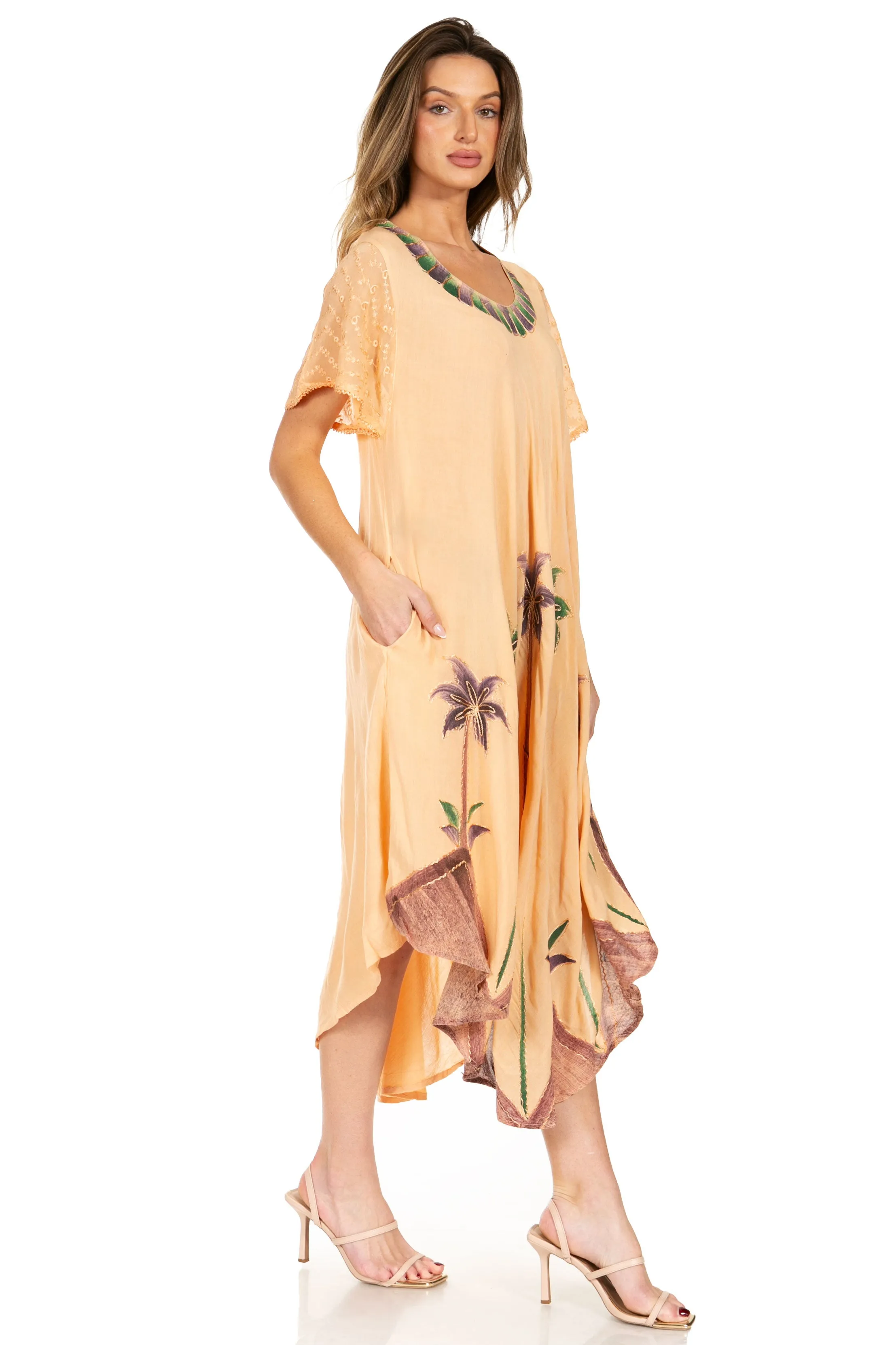 Sakkas Watercolor Palm Tree Tank Caftan Dress