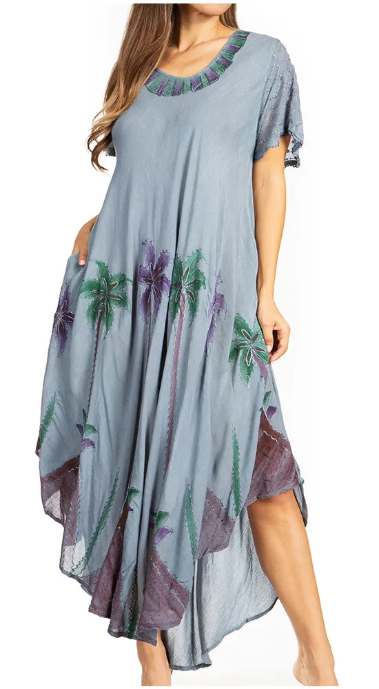 Sakkas Watercolor Palm Tree Tank Caftan Dress