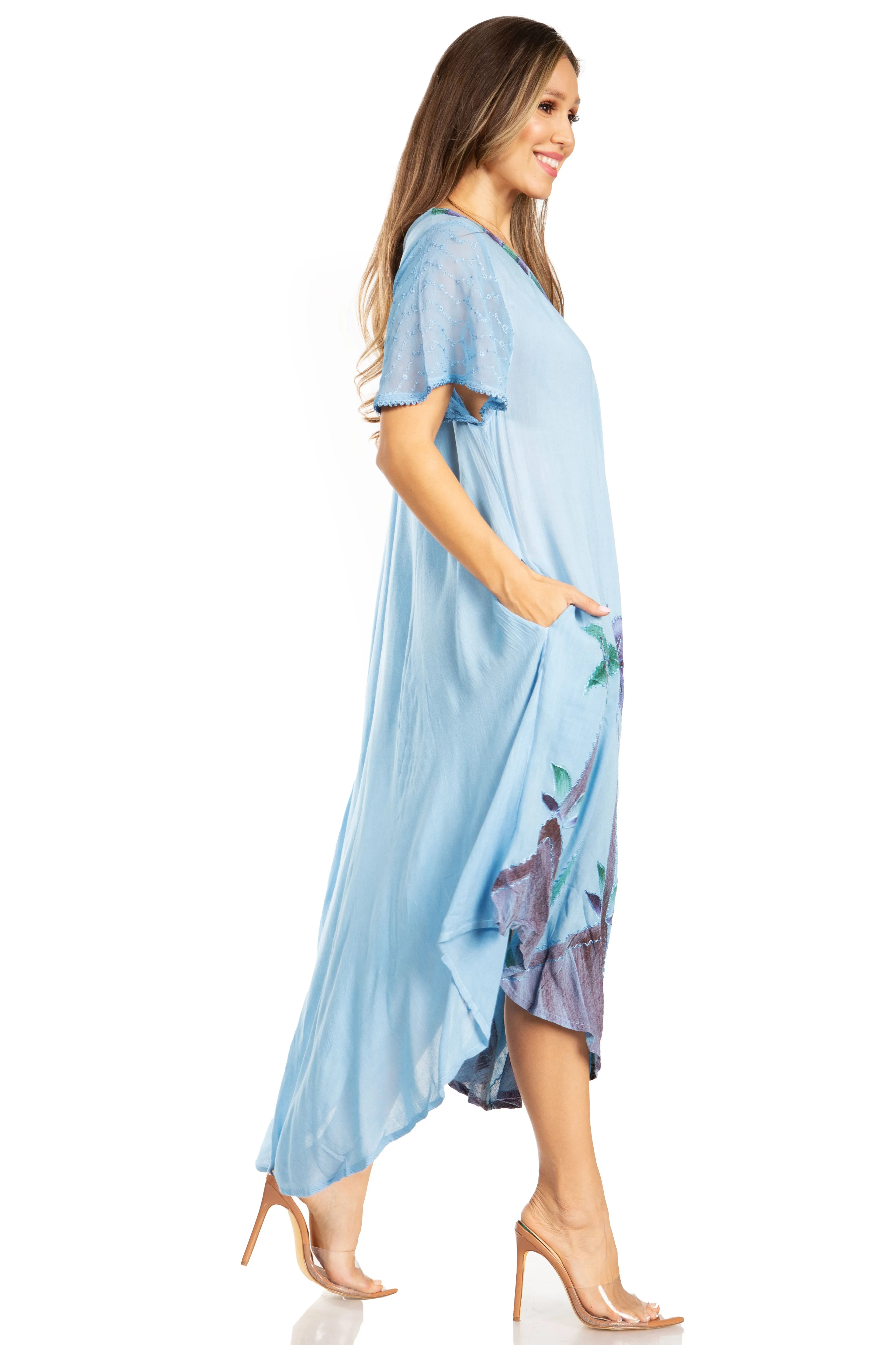 Sakkas Watercolor Palm Tree Tank Caftan Dress