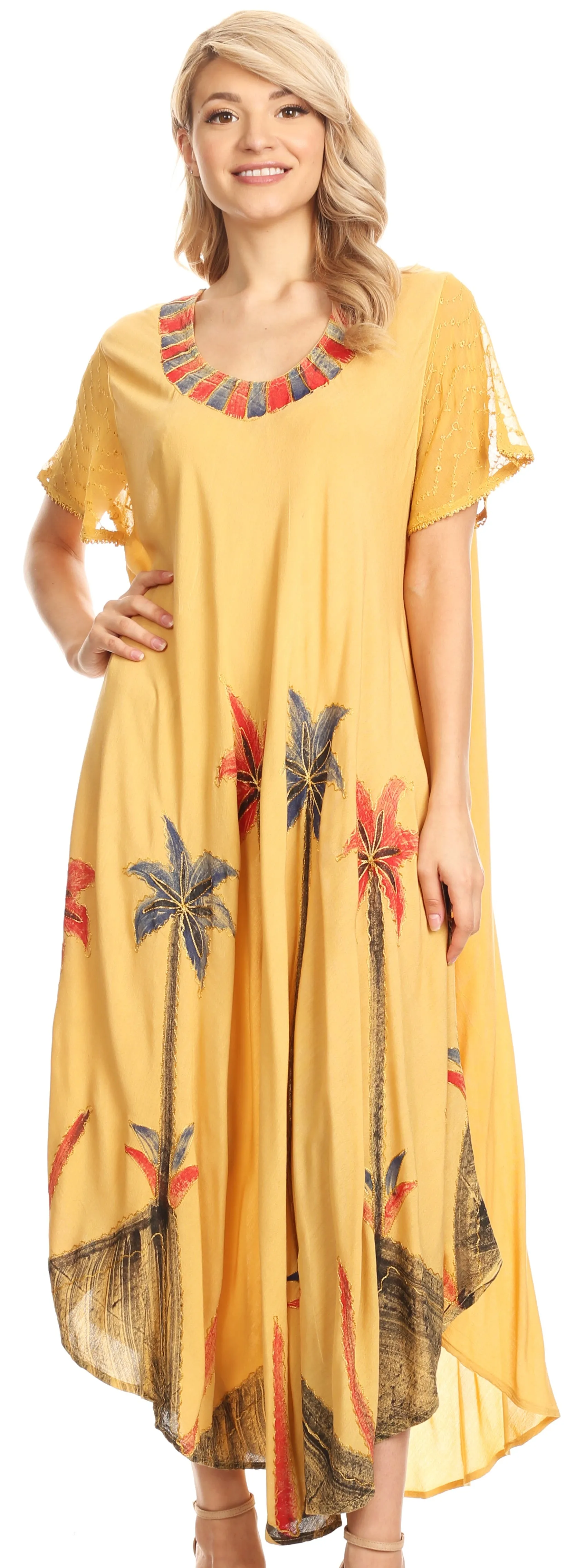 Sakkas Watercolor Palm Tree Tank Caftan Dress