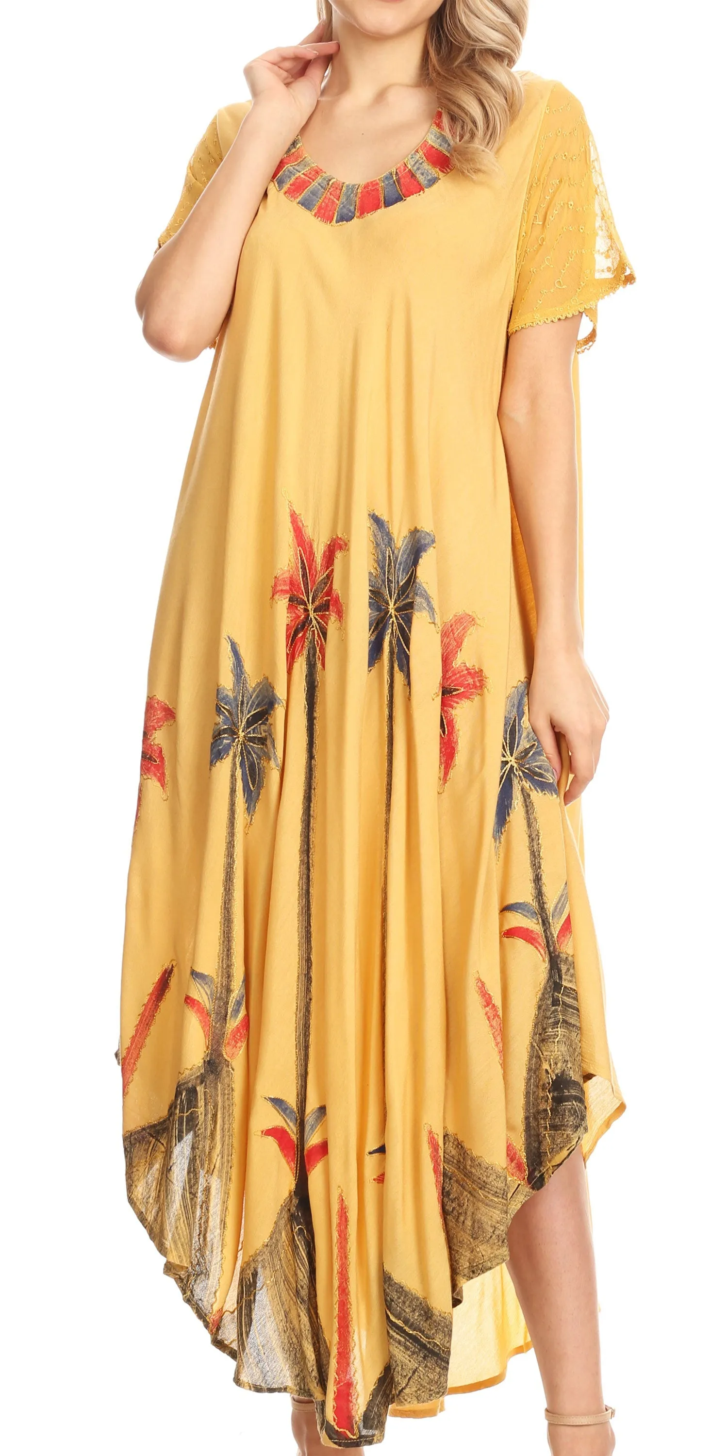 Sakkas Watercolor Palm Tree Tank Caftan Dress