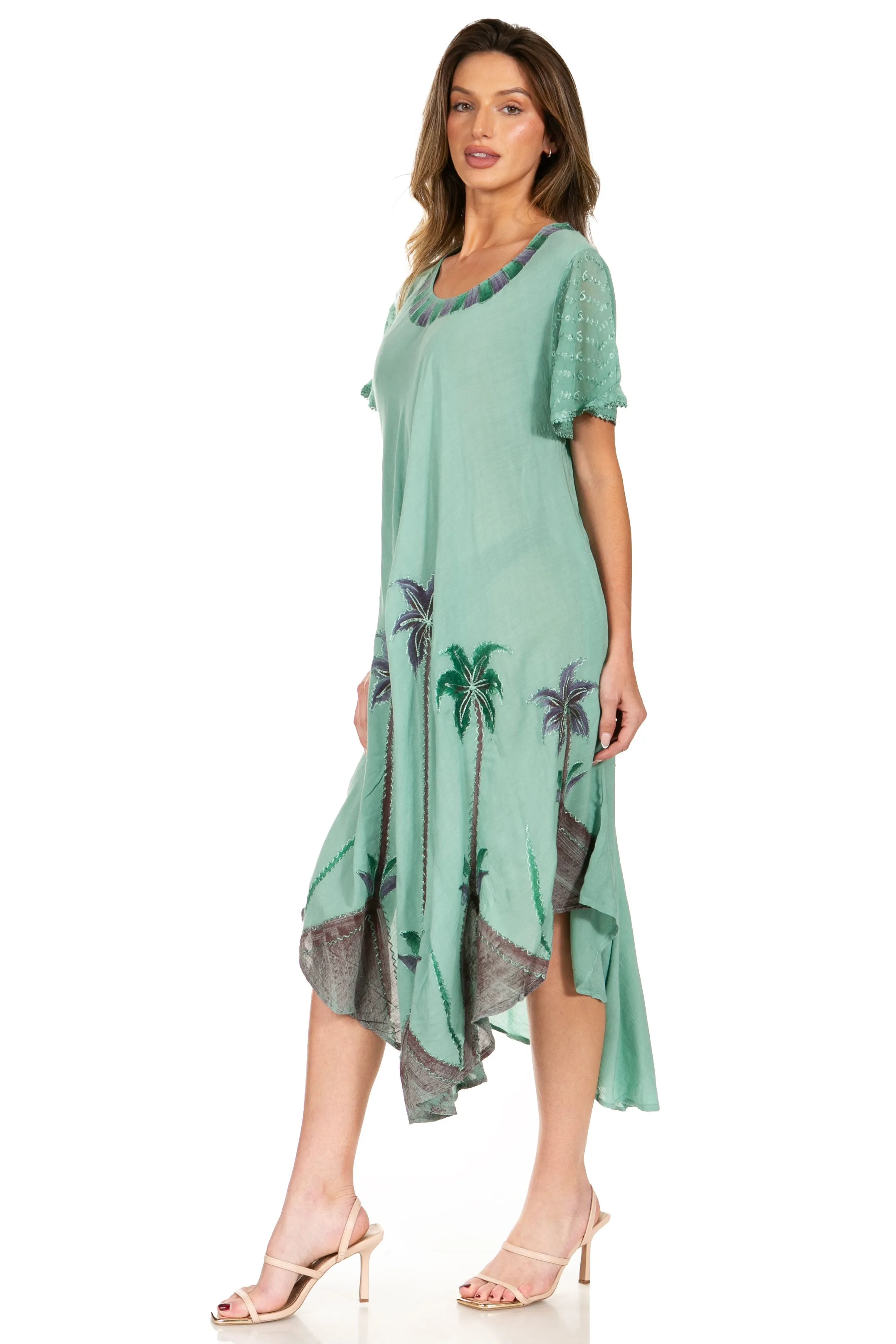 Sakkas Watercolor Palm Tree Tank Caftan Dress