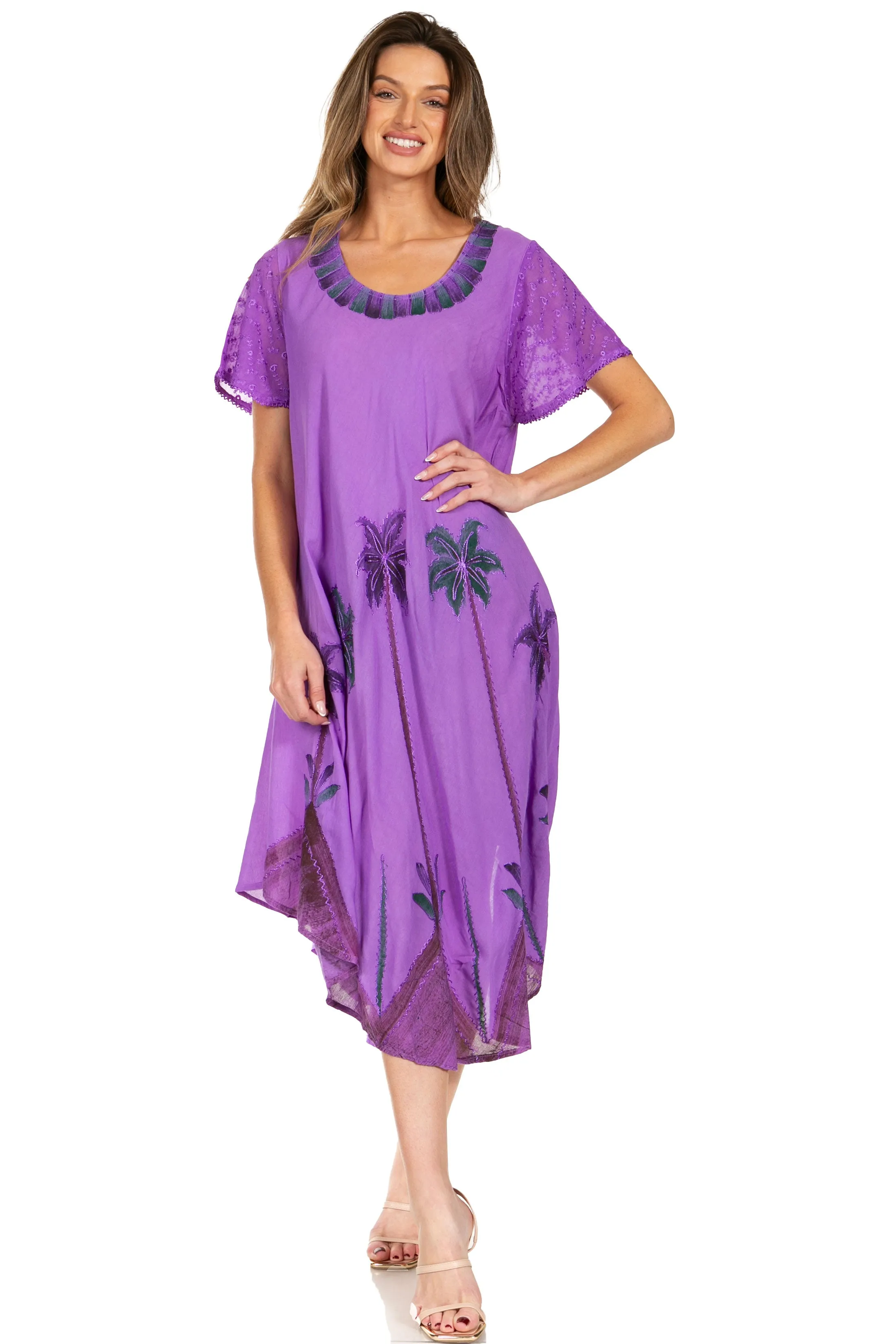 Sakkas Watercolor Palm Tree Tank Caftan Dress