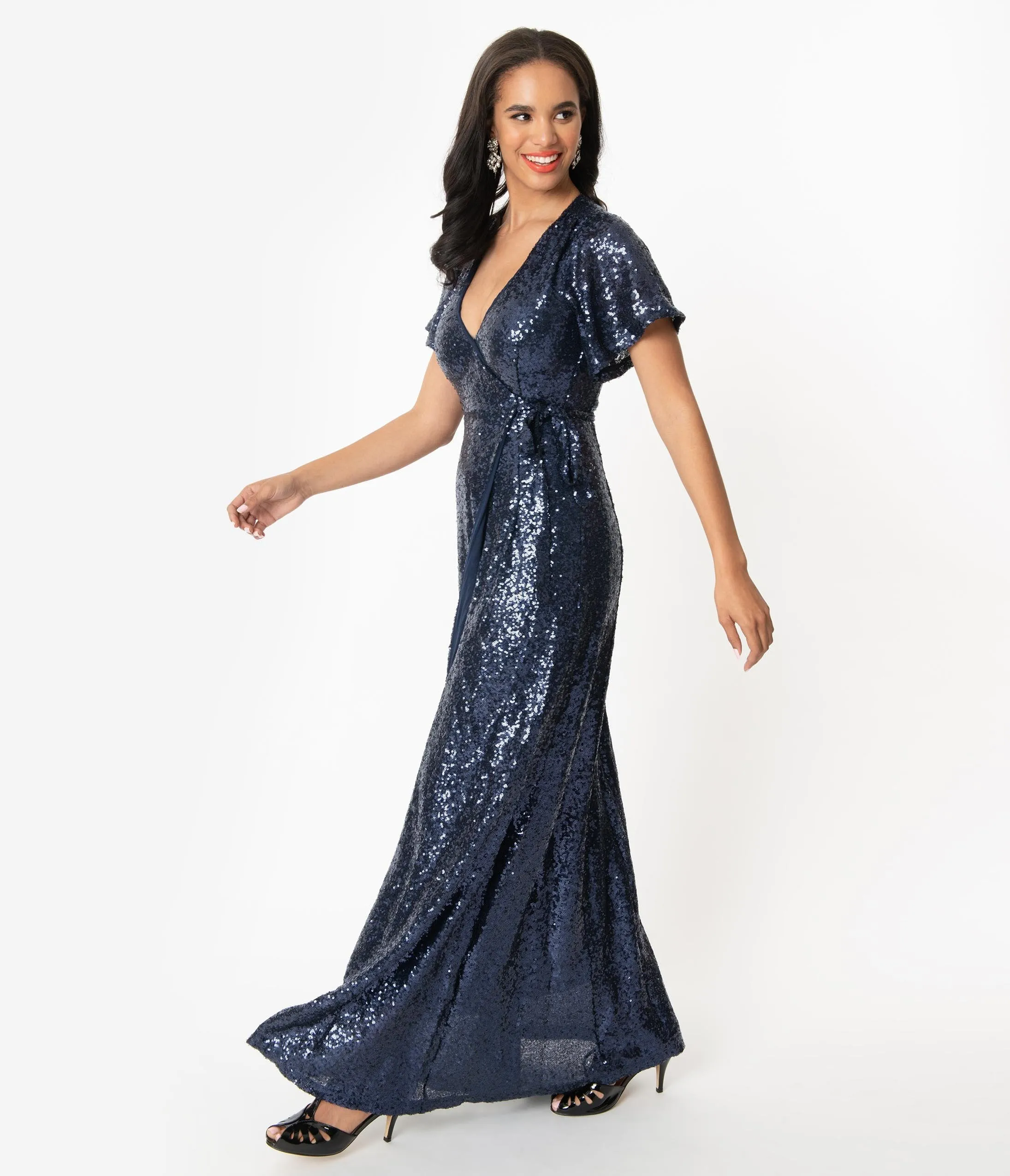 Sapphire Blue Sequin Wrap Maxi Dress