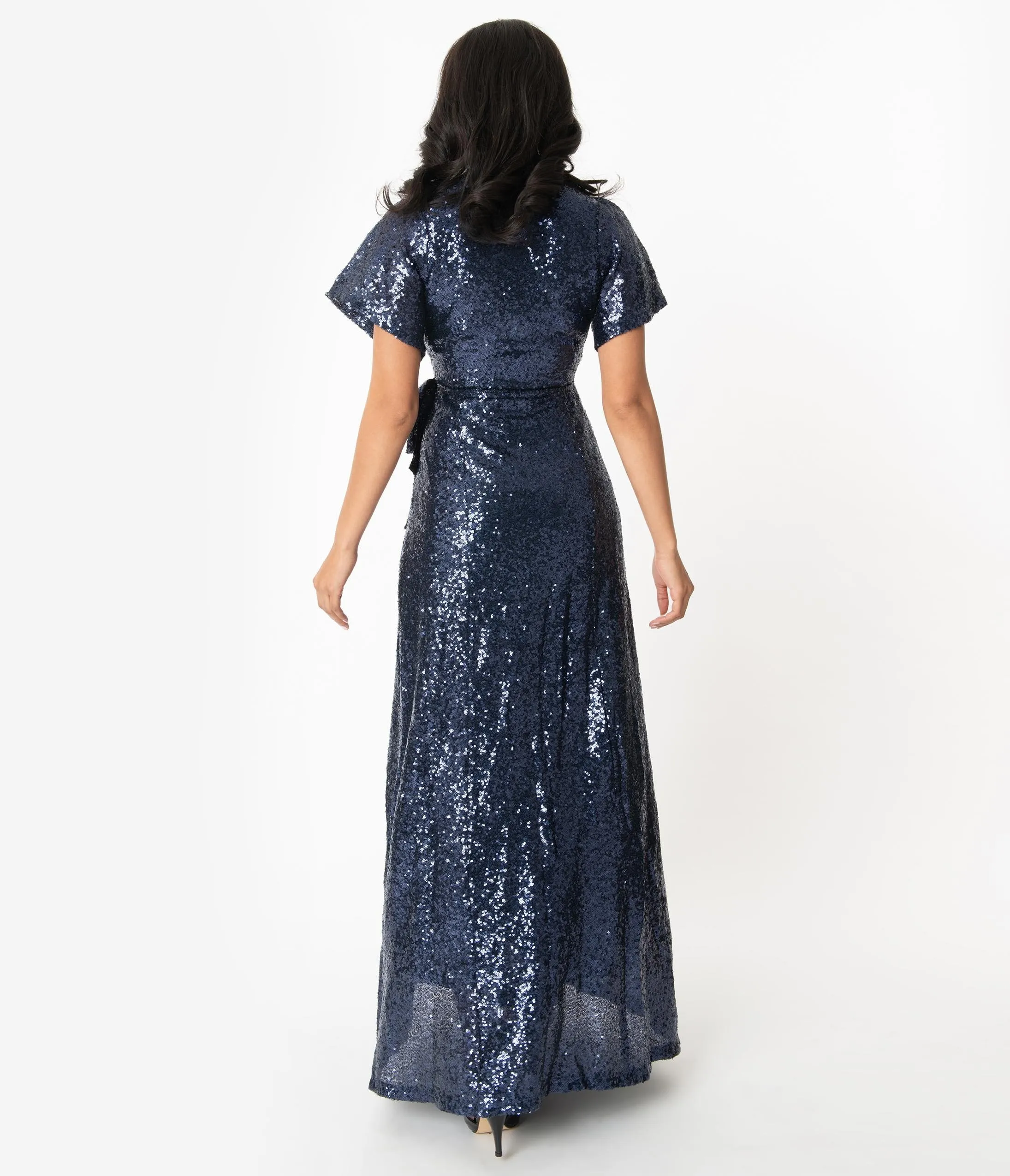 Sapphire Blue Sequin Wrap Maxi Dress