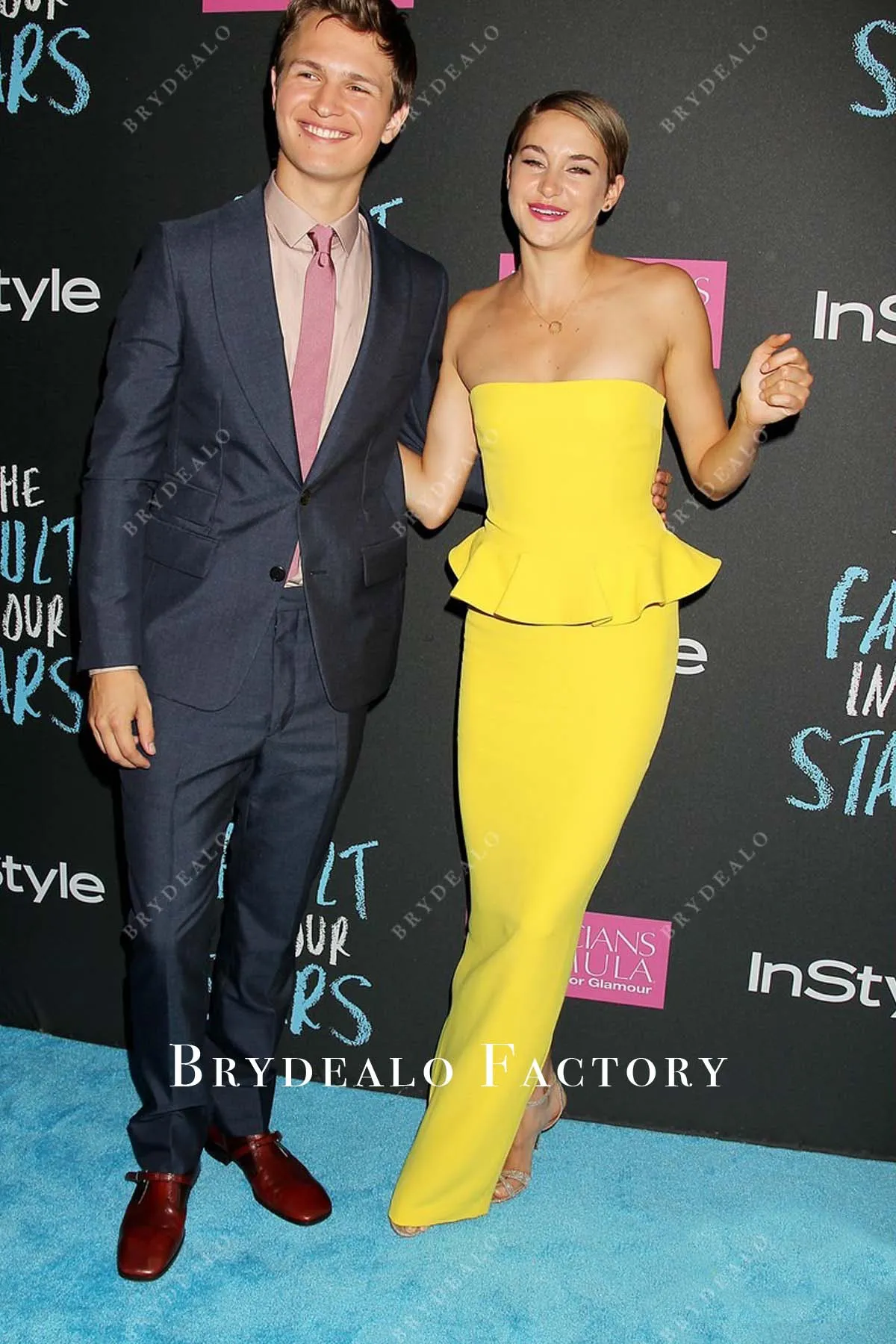 Shailene Woodley 2014 Premiere Yellow Strapless Dress