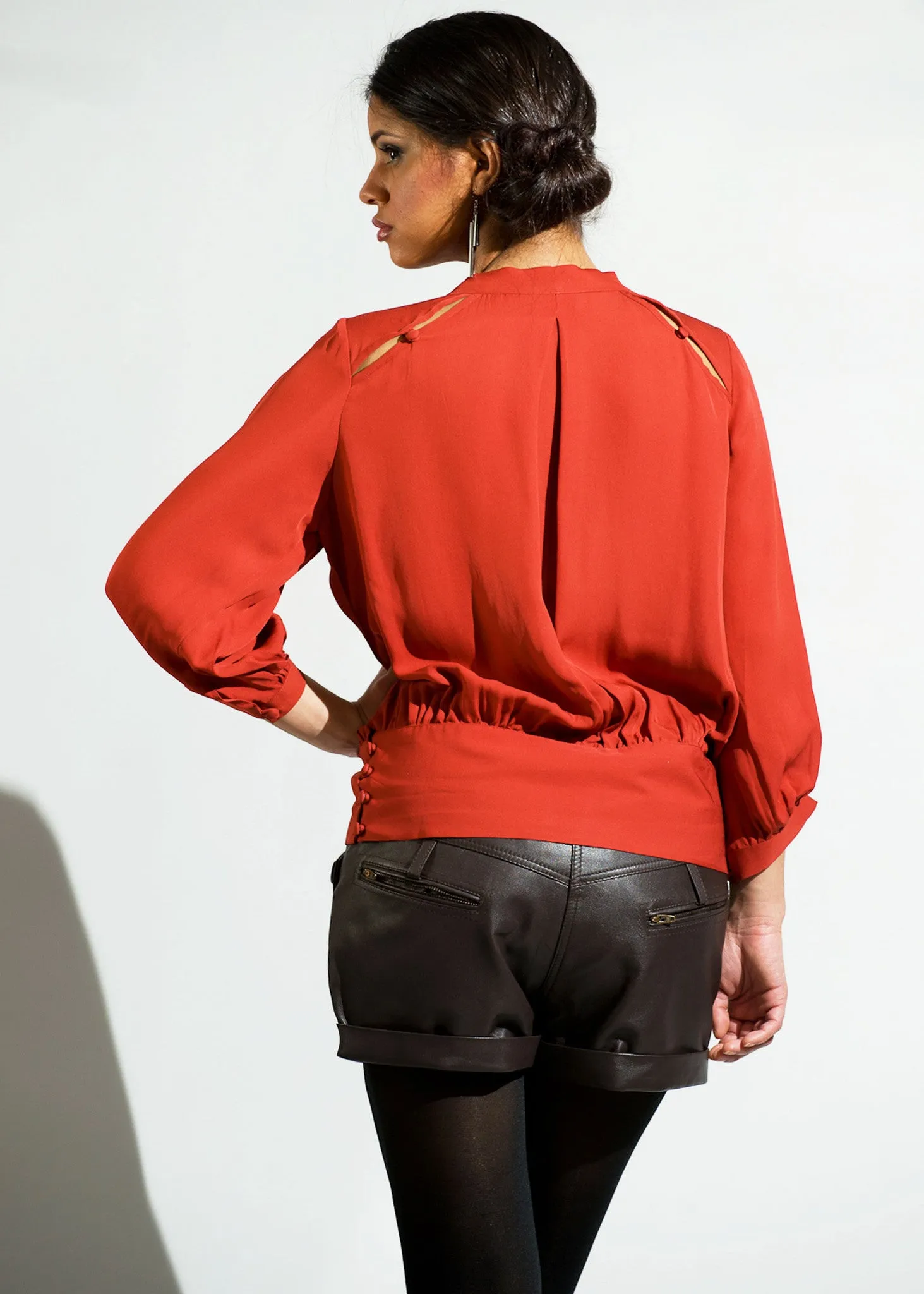 Silk wrap front top with side buttons