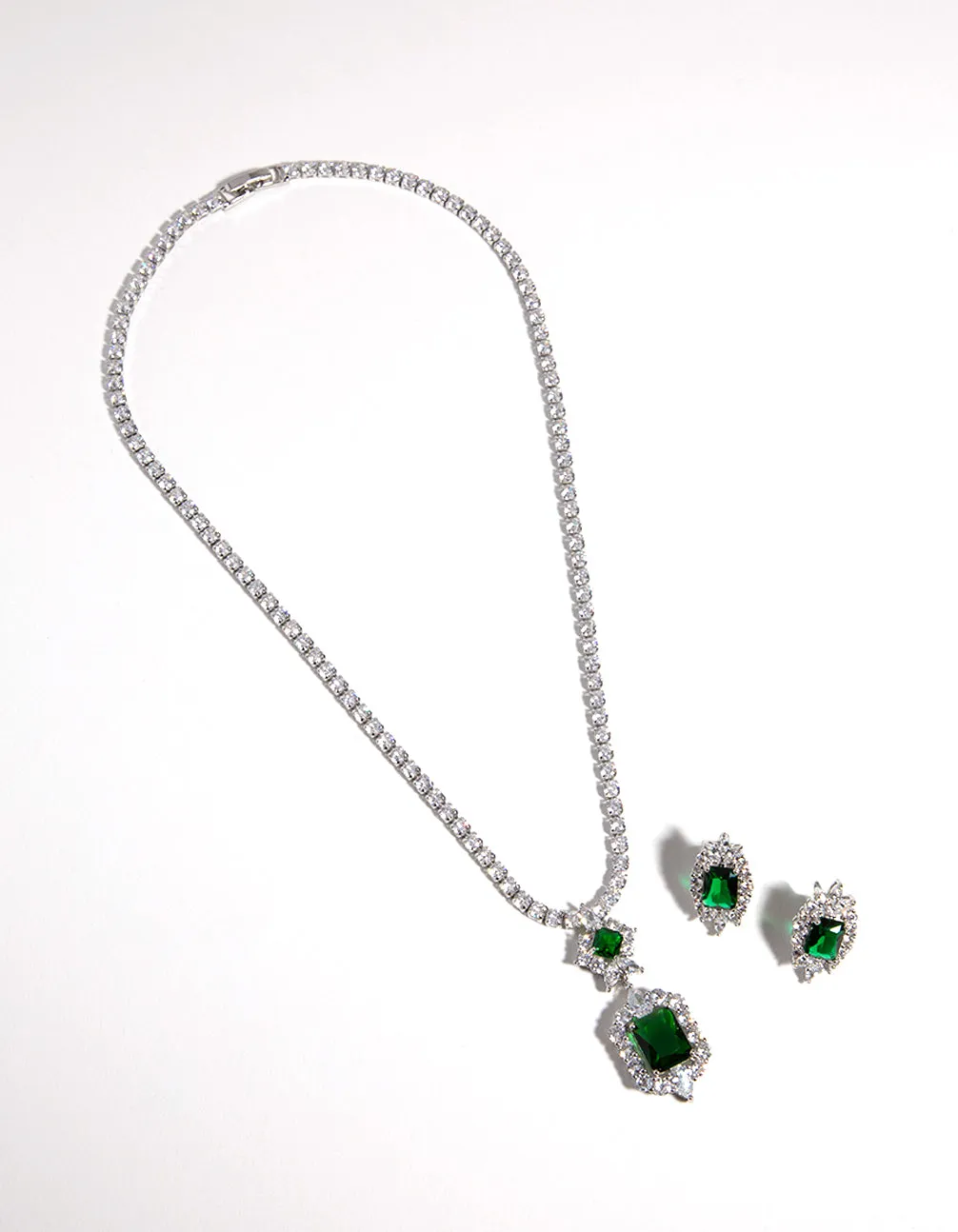 Silver Emerald Necklace & Earrings