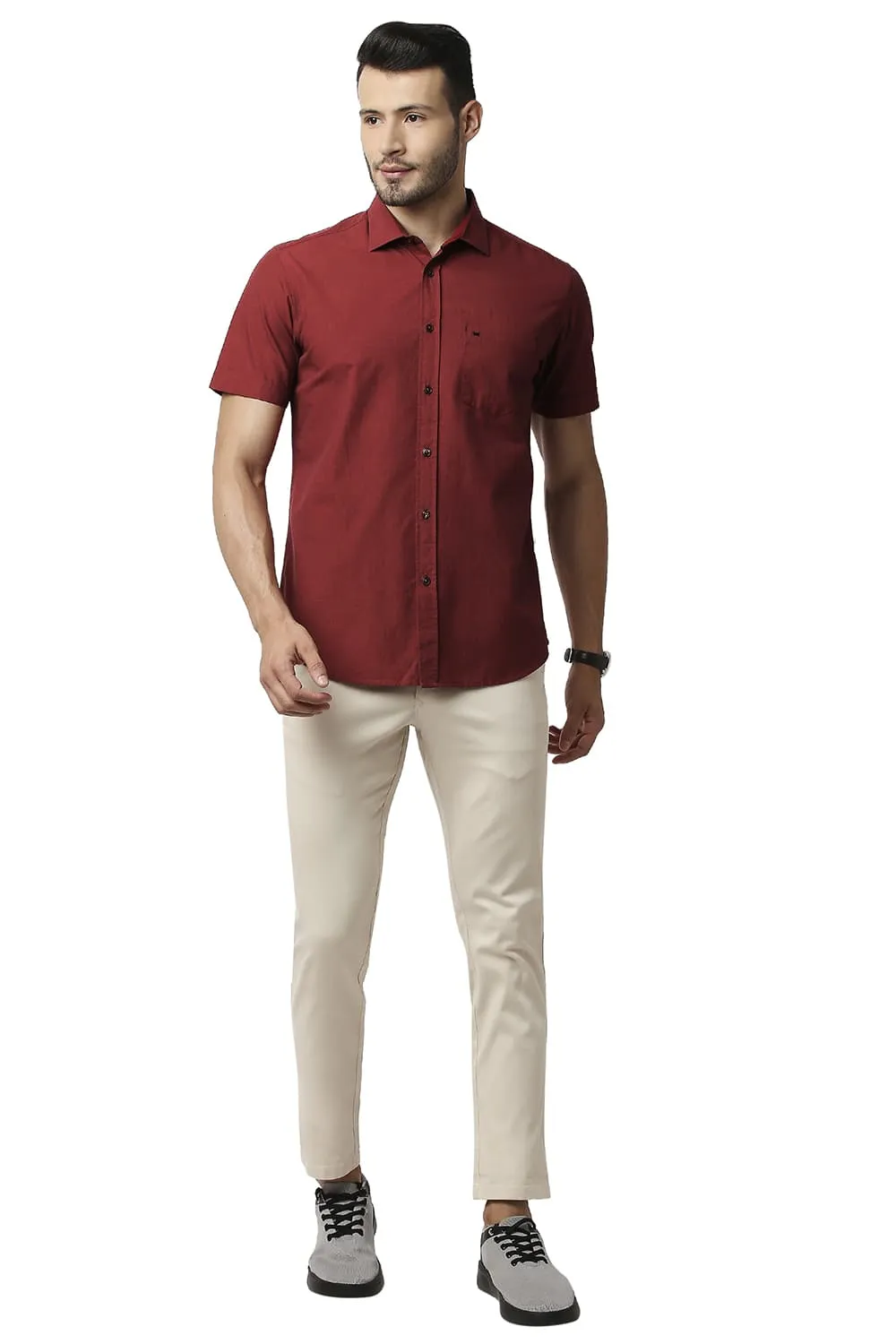 Slim Fit Fil-a-fil Halfsleeves Shirt