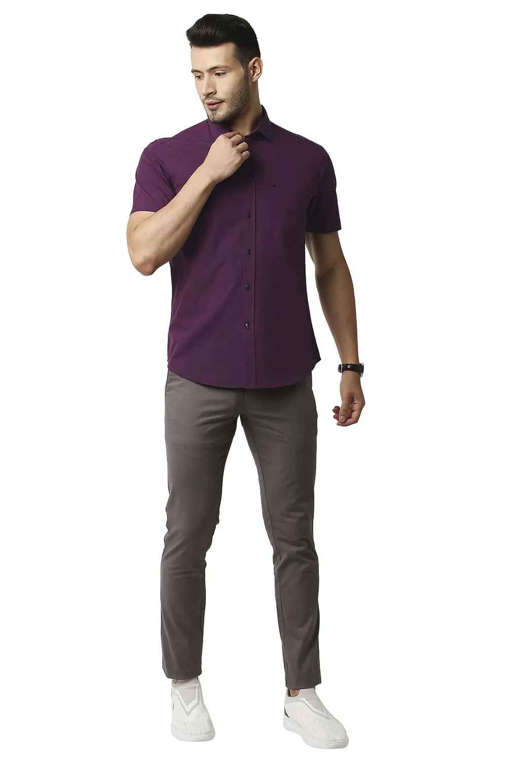 Slim Fit Fil-a-fil Halfsleeves Shirt