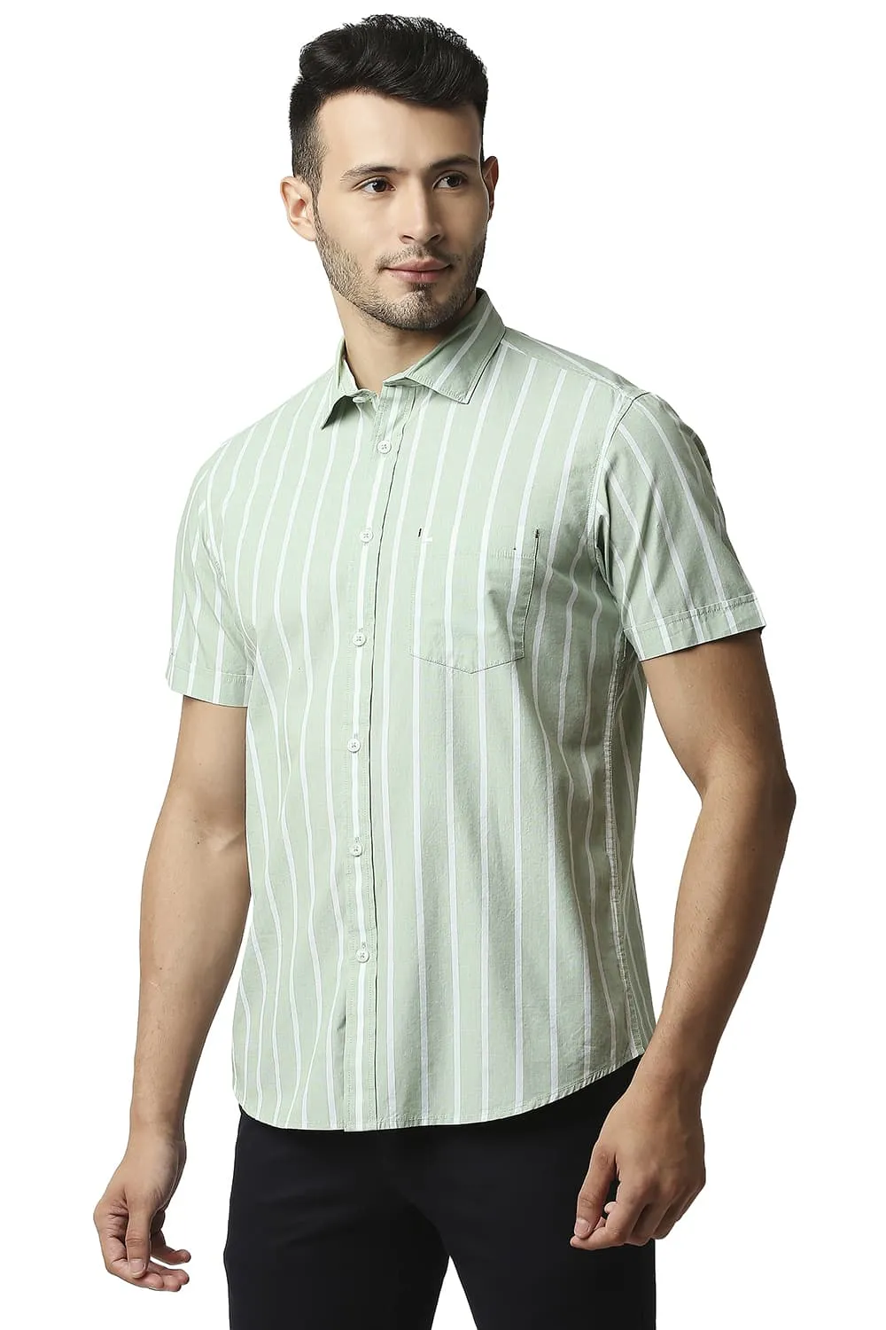 Slim Fit Fil-a-fil Stripe Halfsleeves Shirt