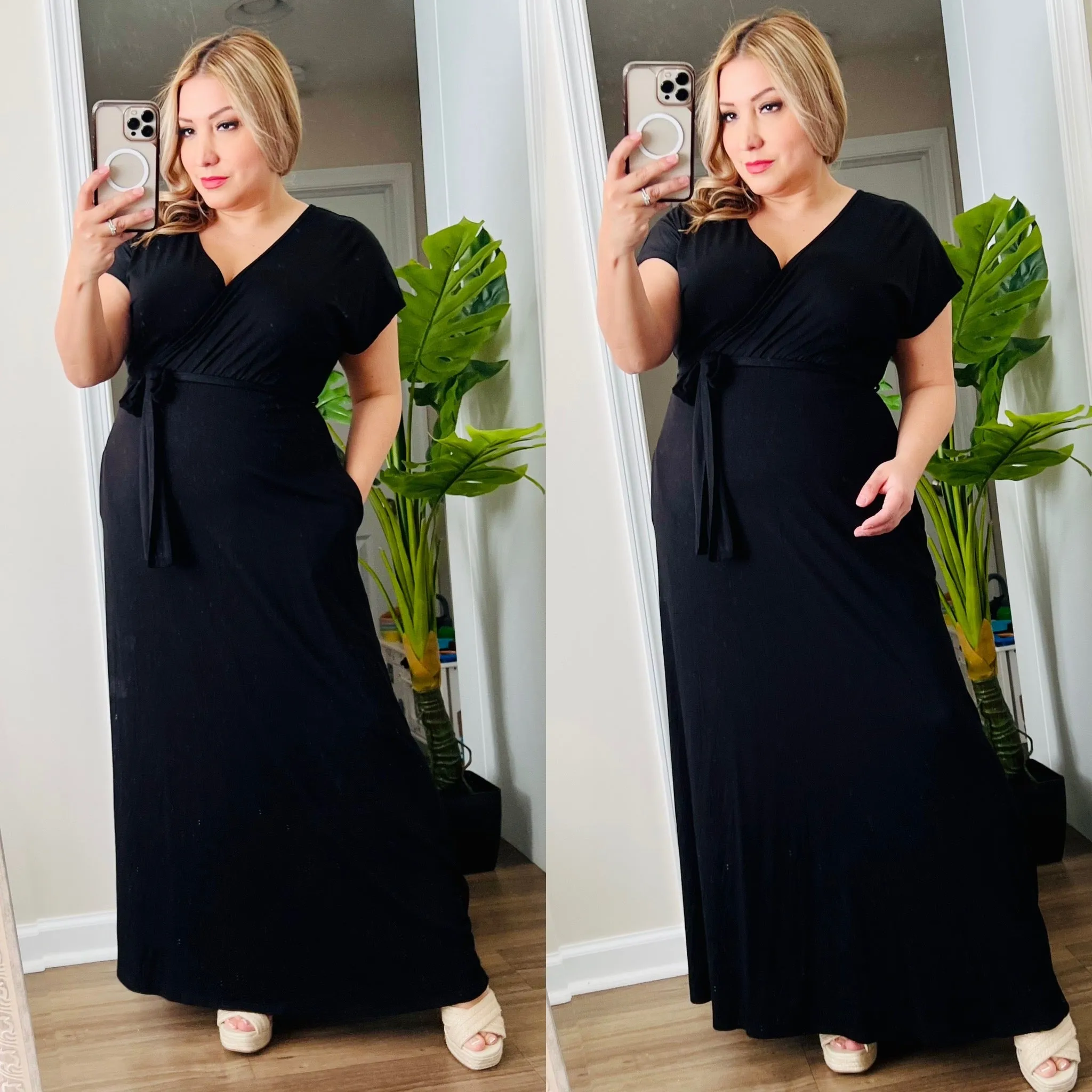 Solid Black Maxi Wrap Dress