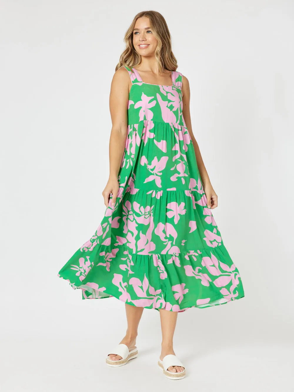 Spring Floral Sleeveless Sun Dress - Emerald