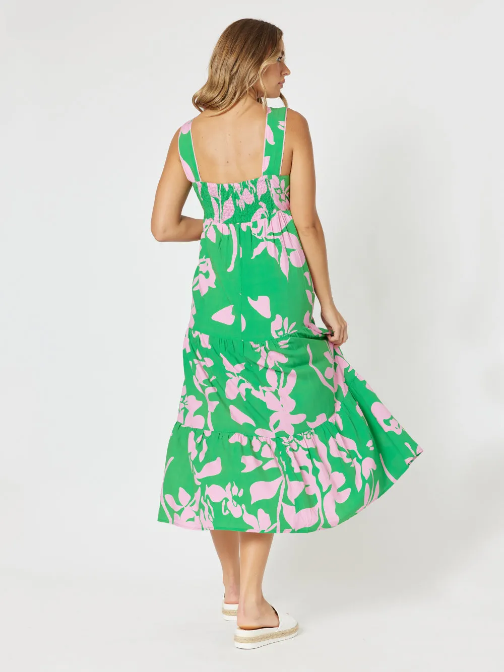 Spring Floral Sleeveless Sun Dress - Emerald