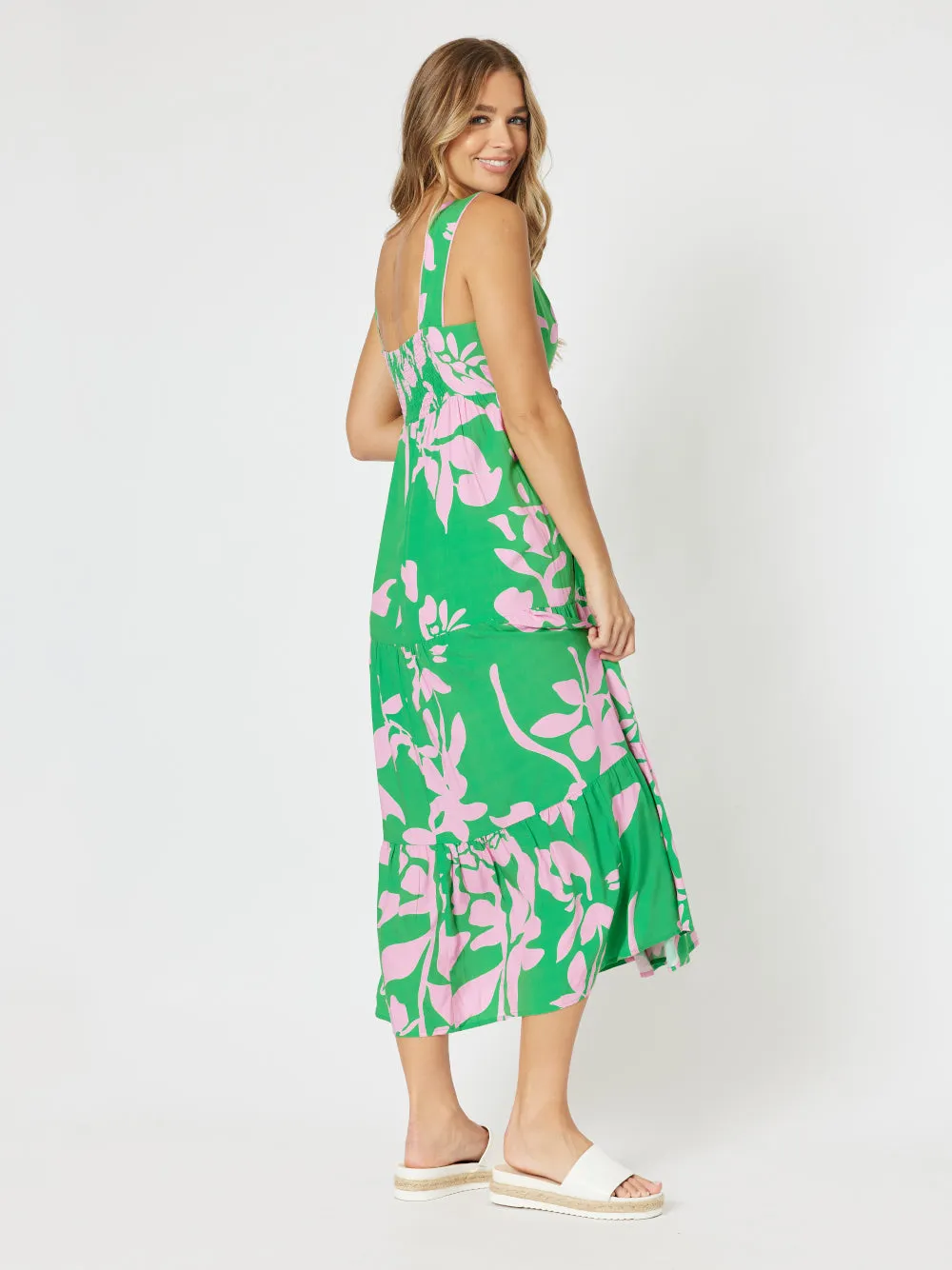 Spring Floral Sleeveless Sun Dress - Emerald