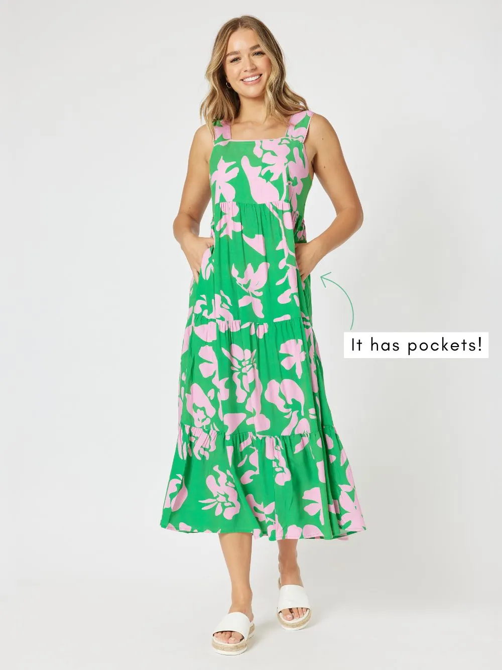 Spring Floral Sleeveless Sun Dress - Emerald