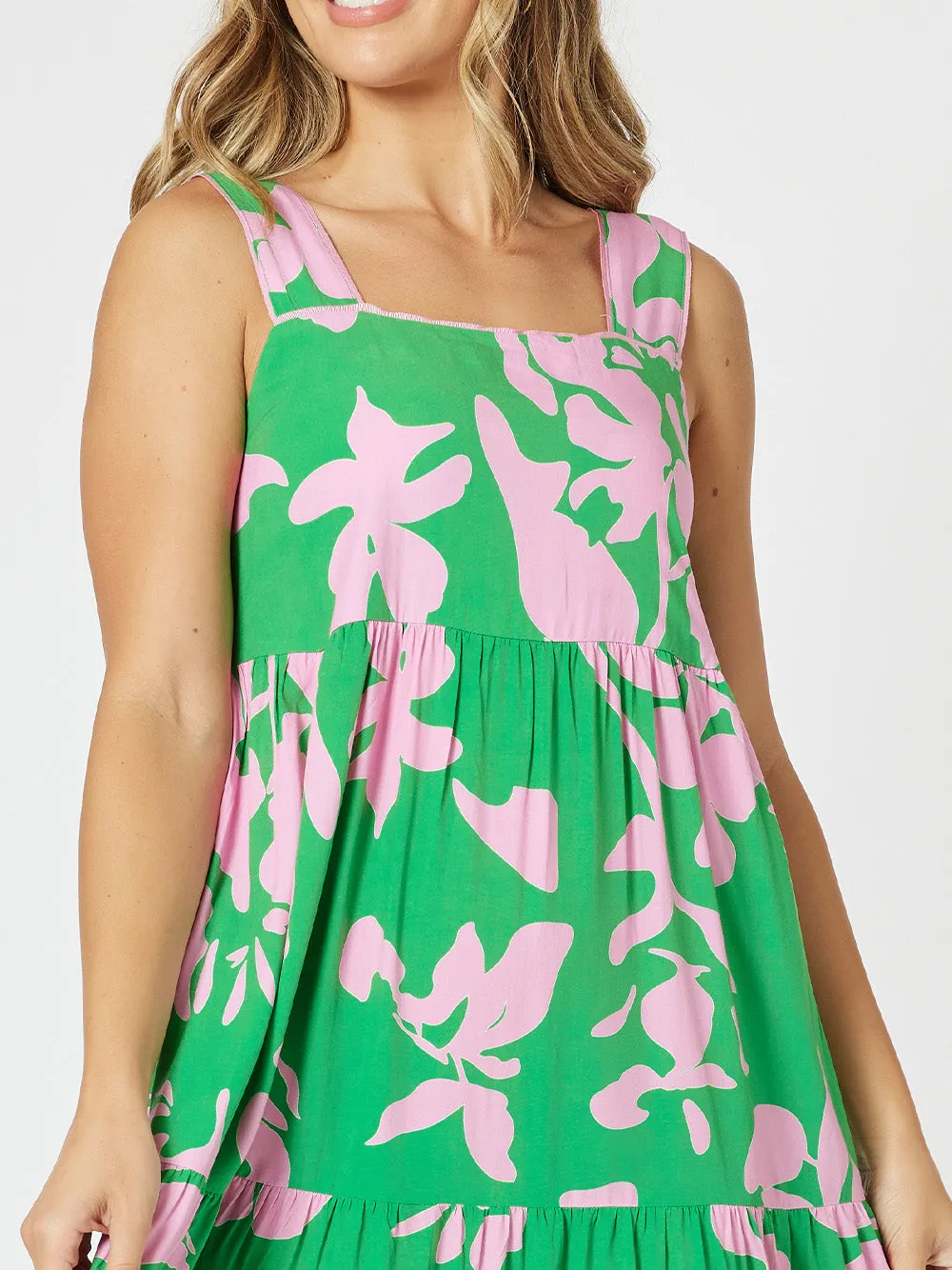 Spring Floral Sleeveless Sun Dress - Emerald