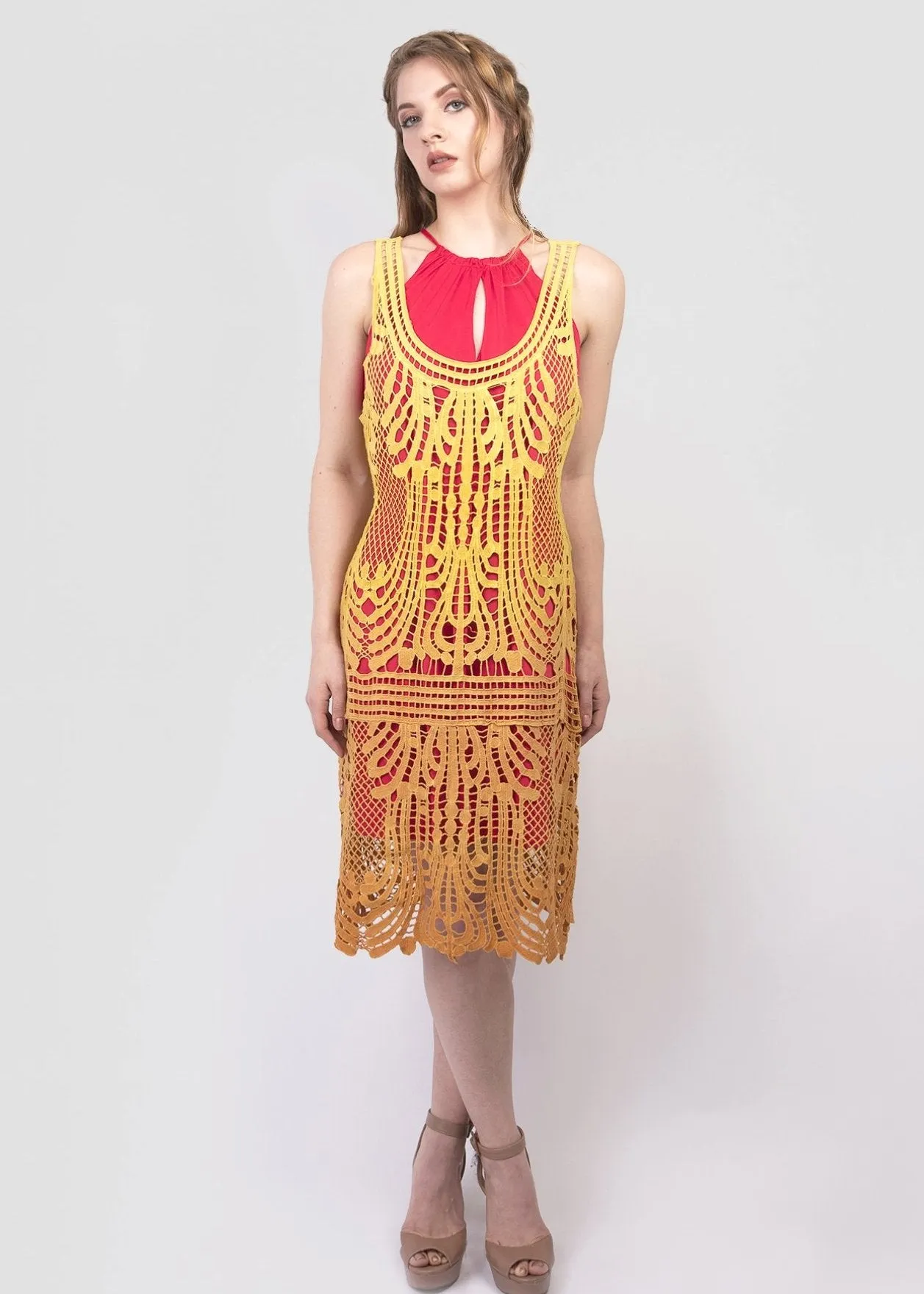 Sunset ombre crochet lace dress