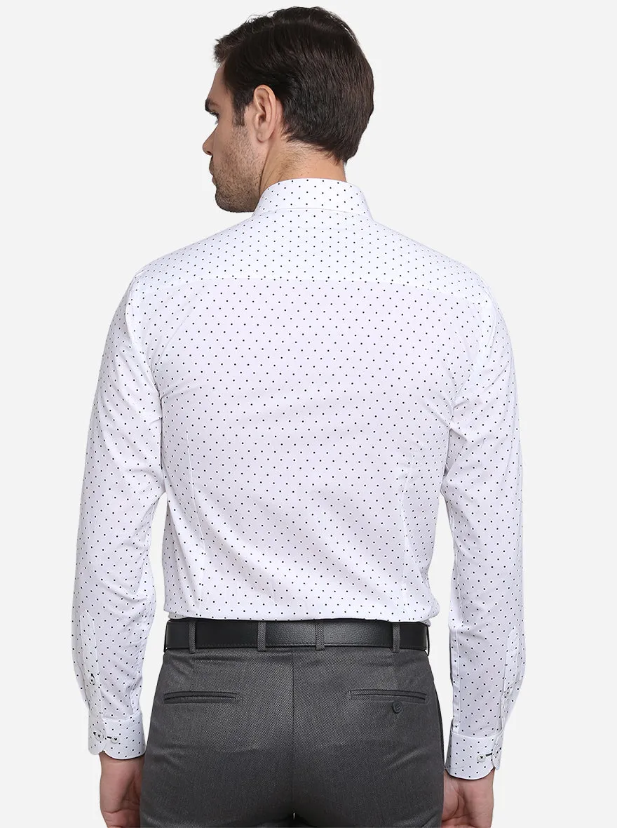 White & Navy Blue Printed Slim Fit Formal Shirt  | Metal