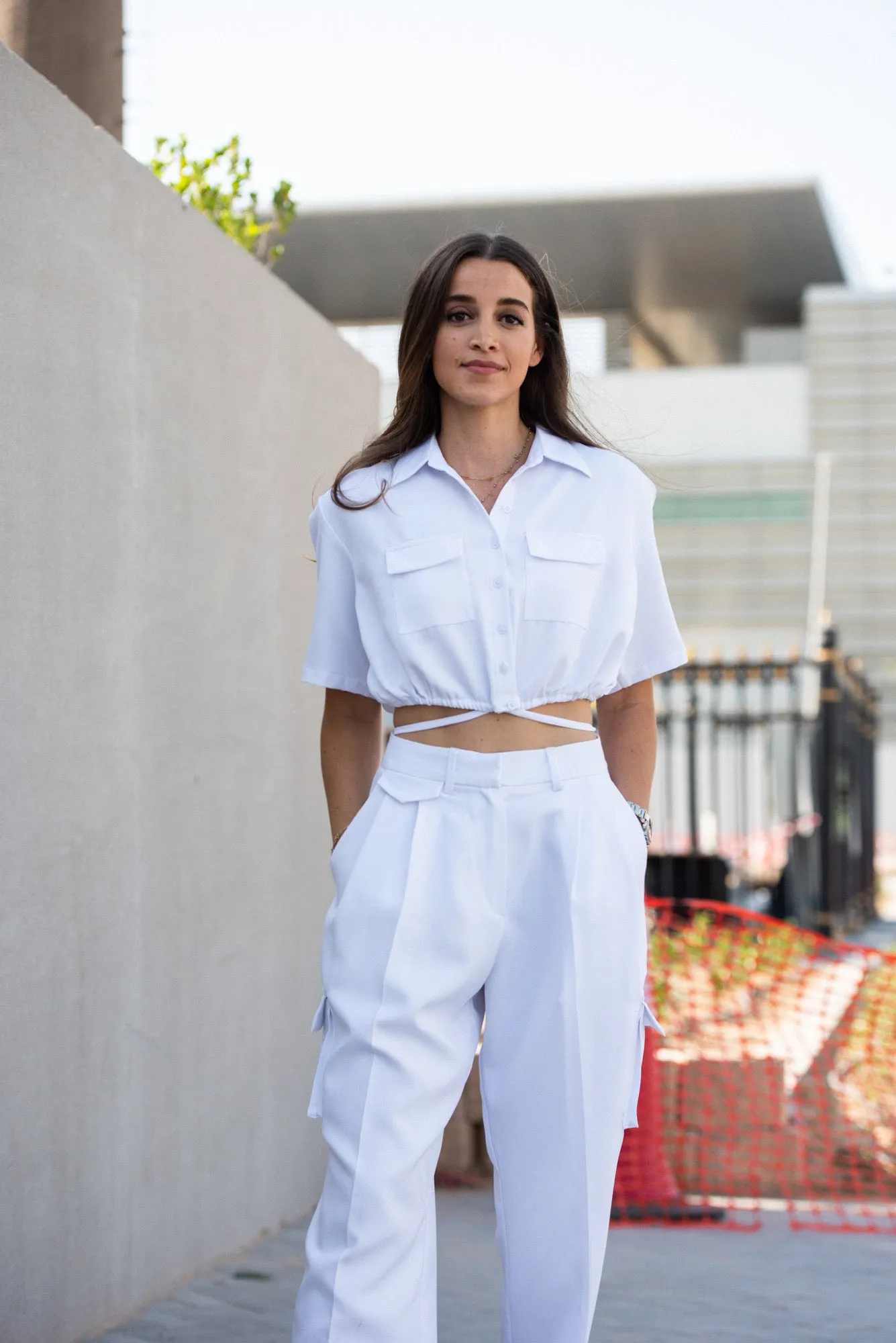 White boxy pocket top