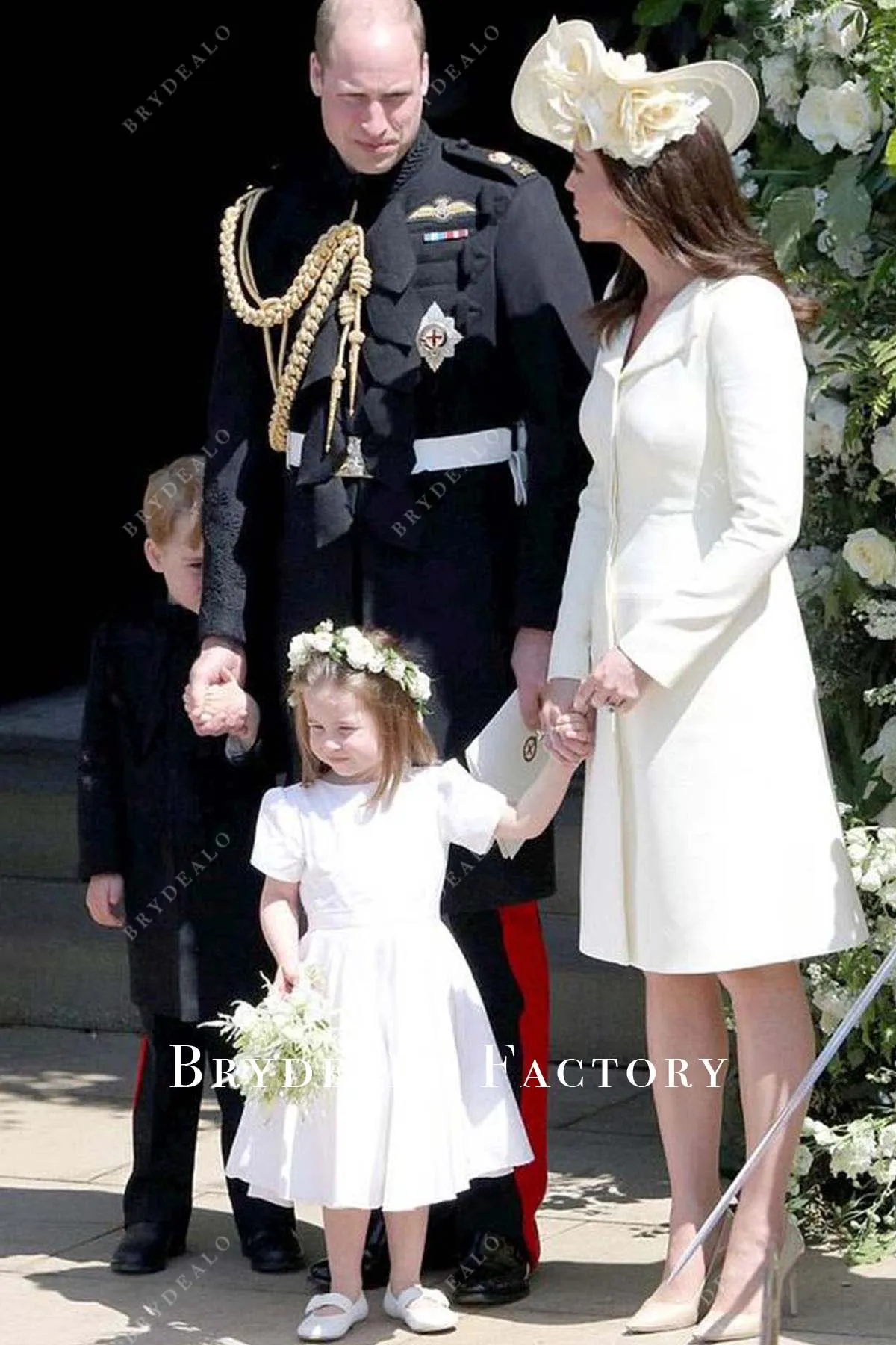 White Satin Tea-Length Short Sleeves Flower Girl Dress