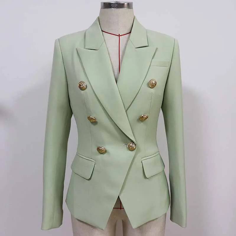 Women Coats Pistachio Green Jacket Long Sleeves Blazer Breasted Coat