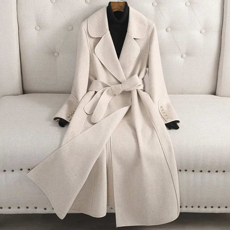 Women's Elegant Mid-length Over the Knee Woolen Coat