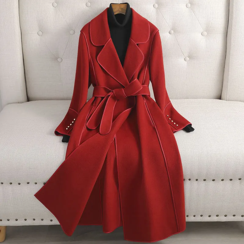 Women's Elegant Mid-length Over the Knee Woolen Coat