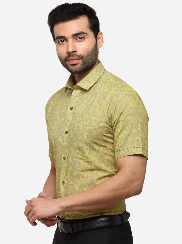 Yellow Printed Slim Fit Party Wear Shirt | JB Studio